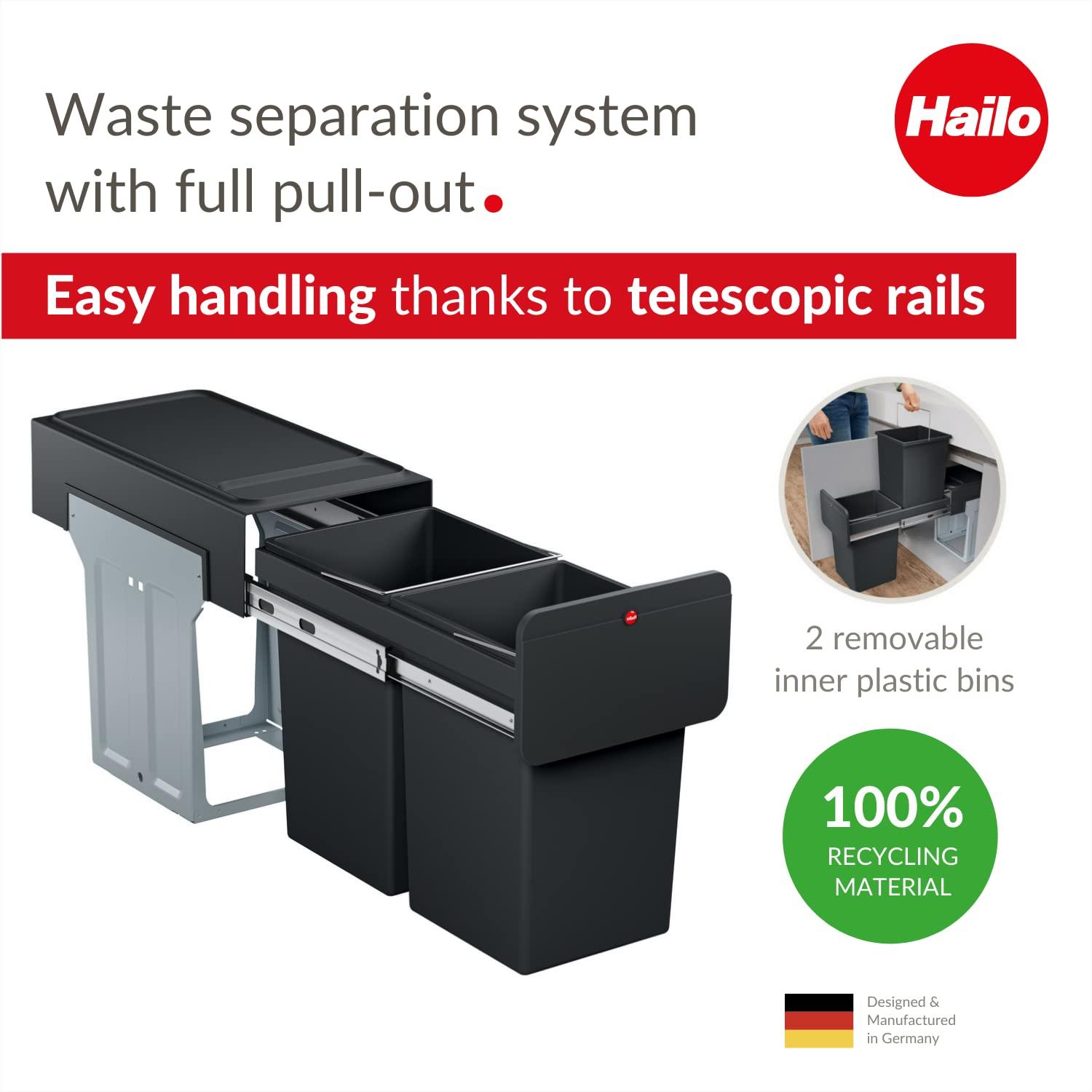 Hailo USA Inc. Plastic Manual Lift Multi-Compartments Trash & Recycling Bin