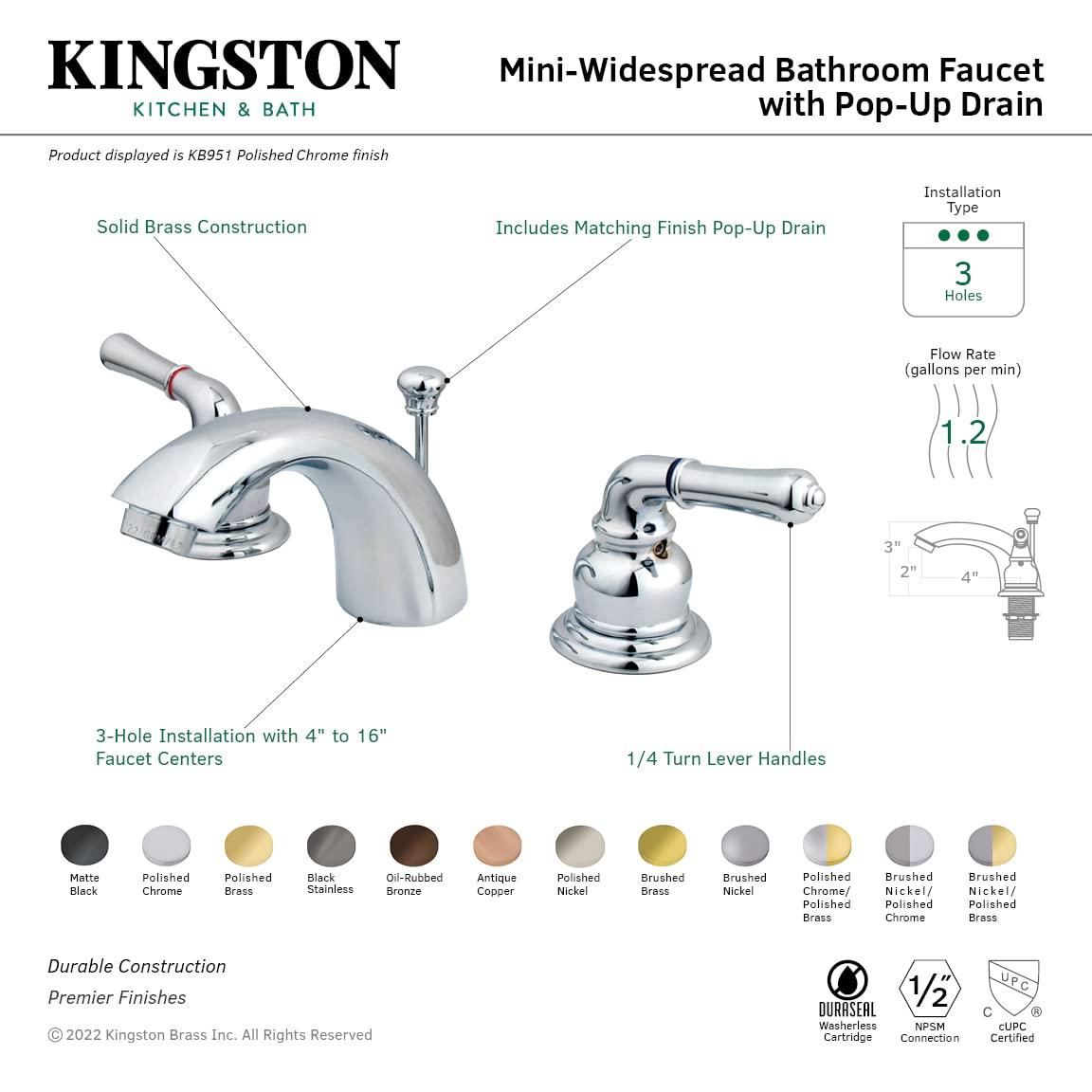 Kingston Brass KB959 Magellan Mini-Widespread Bathroom Faucet, Brushed Nickel/Polished Brass