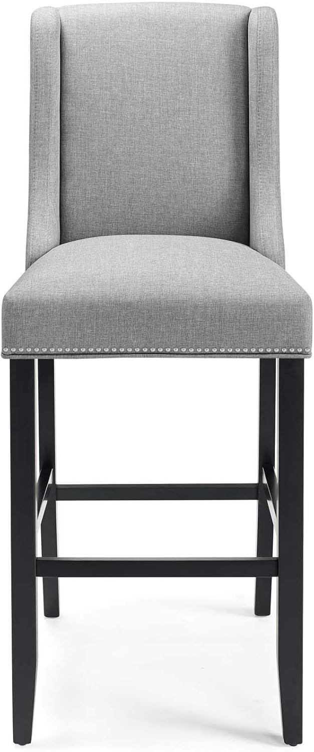 Modway Baron Upholstered Fabric Bar Stool in Light Gray