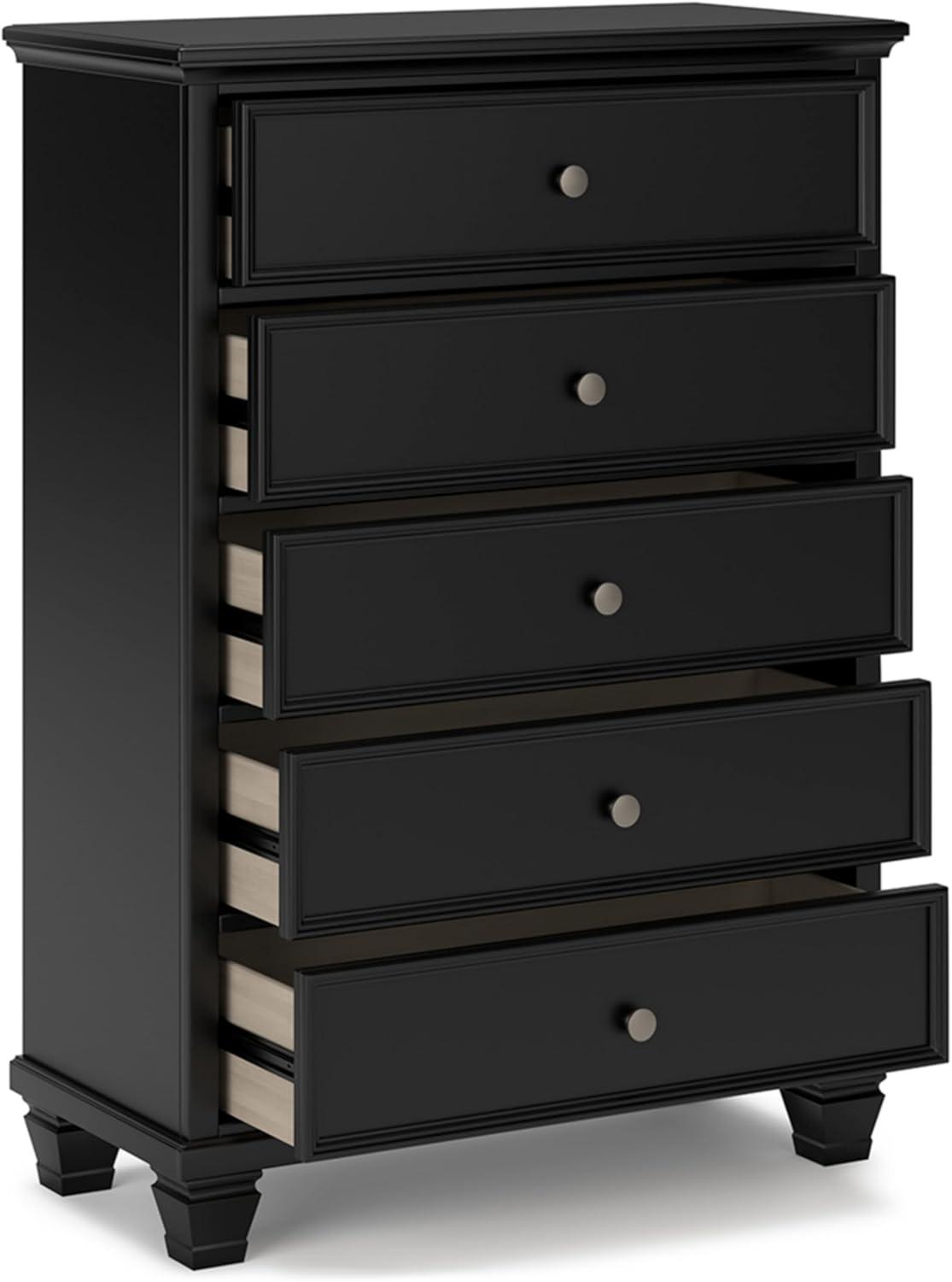 Black Farmhouse 5-Drawer Chest with Dovetail Drawers