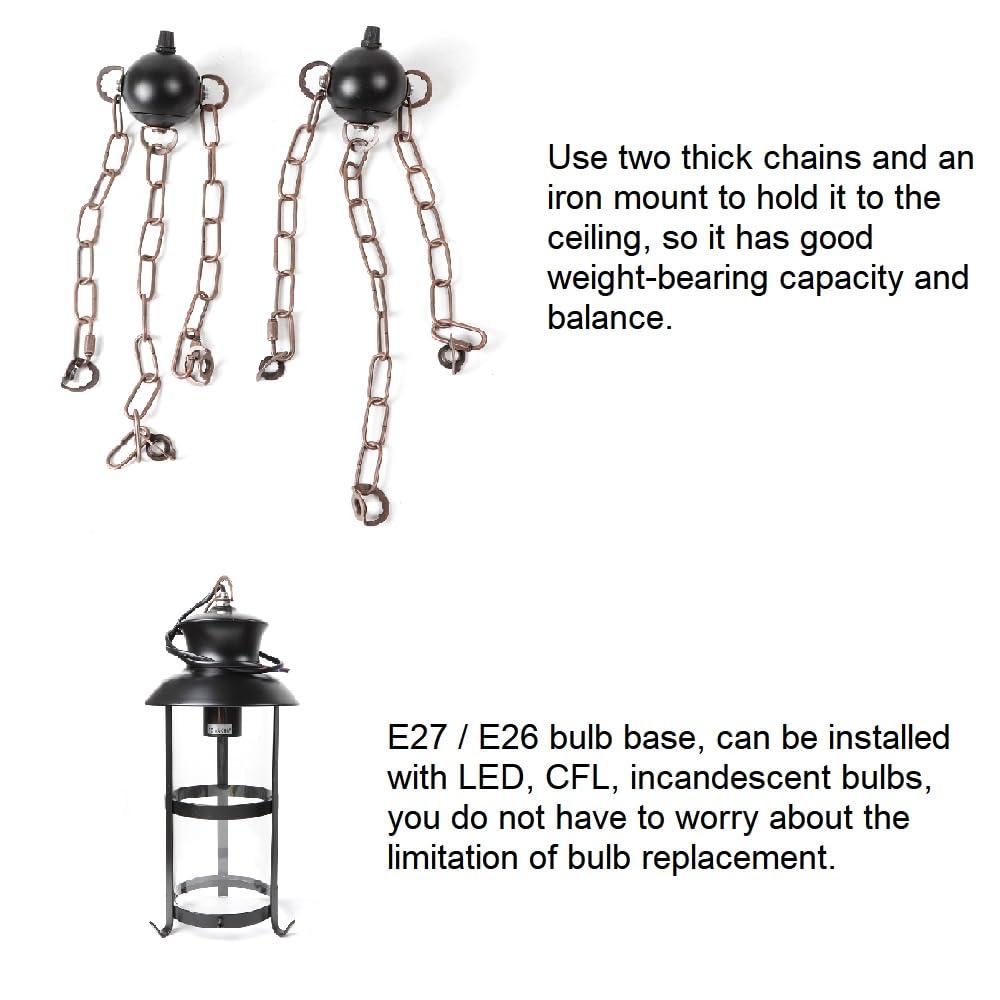 3-Light Rustic Kitchen Island Pendant Lamp Farmhouse Wood Iron Chandelier Industrial Ceiling Hanging Light with Glass Lampshade for Dining Living Room Restaurant Cafe Bar 39.4 x 27 in E26/E27 Base