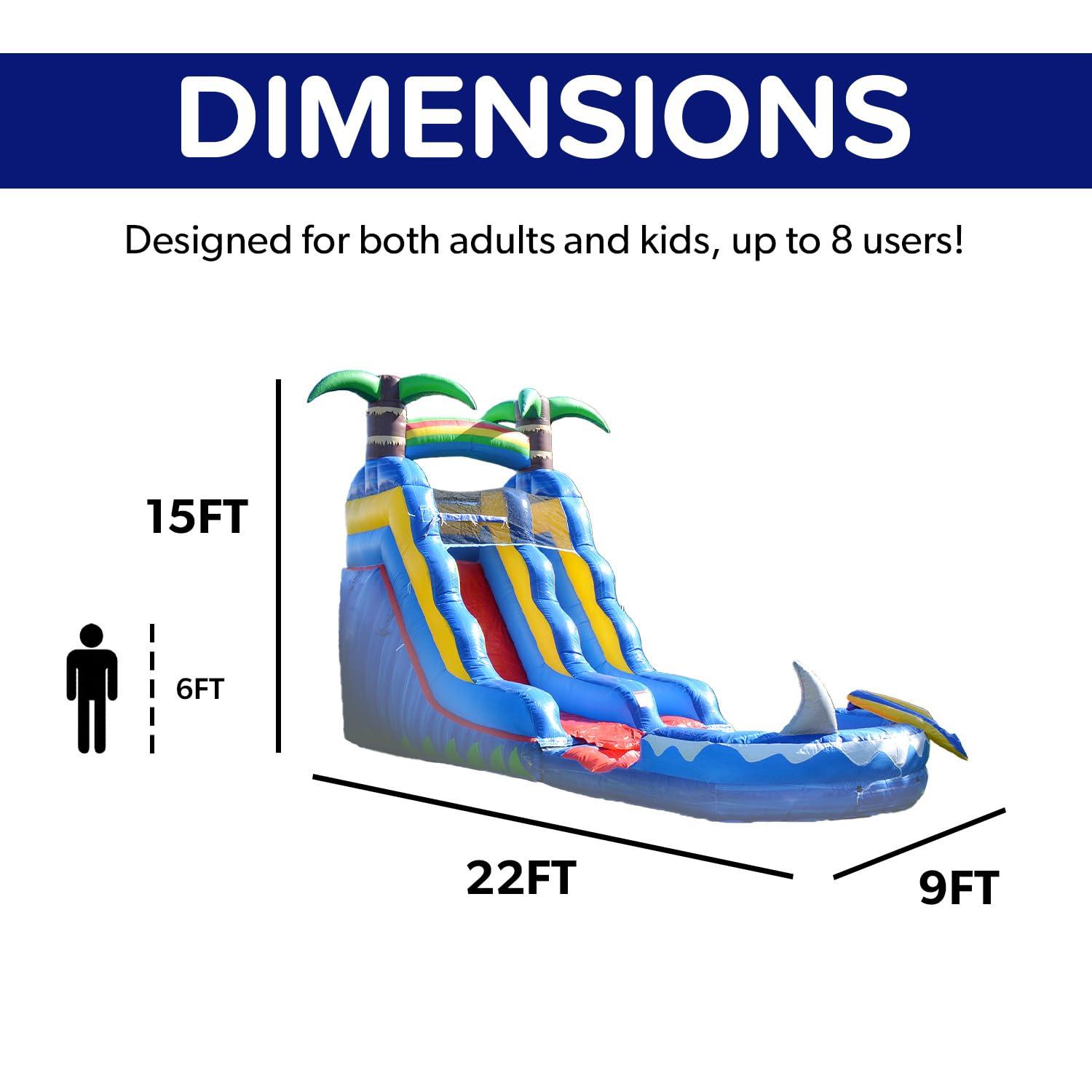 HeroKiddo Ocean Shark Commercial Grade Bounce House Water Slide with Splash Pool for Kids and Adults (with Blower), Basketball Hoop, Outdoor Indoor, Wet Dry Combo, Big Inflatable, Rental Quality