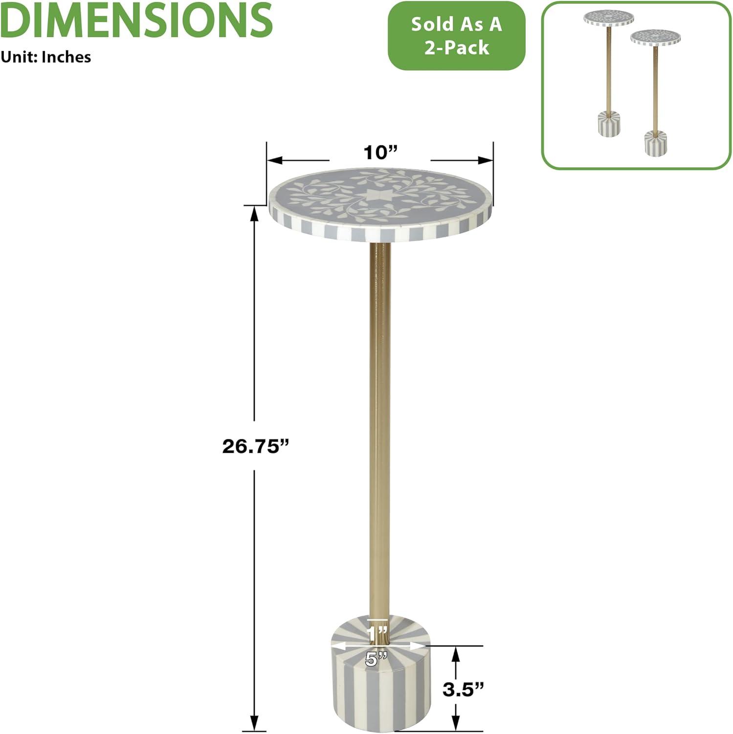 OSP Home Furnishings Round Side Table, Set of 2, Mosaic Black and White Top with Black Metal Base