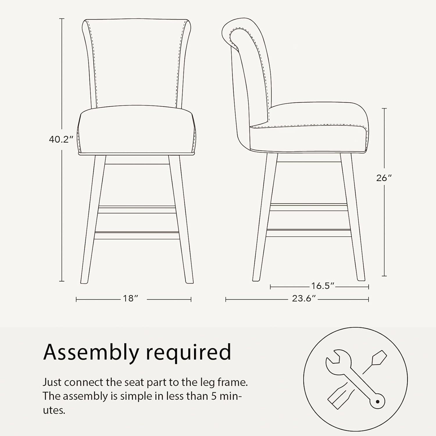 CHITA 26 Inch Counter Height Swivel Bar Stools Set of 2, FSC Certified Modern Upholstered Swivel Barstool Chairs with Back, Fabric in Linen