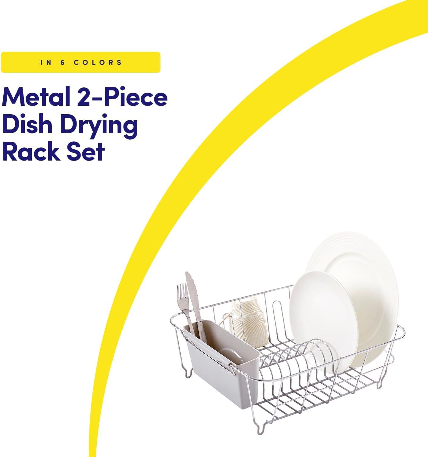 Sweet Home Collection Chrome Plated Steel 2-Piece Compact Dish Drainer with Utensil Caddy