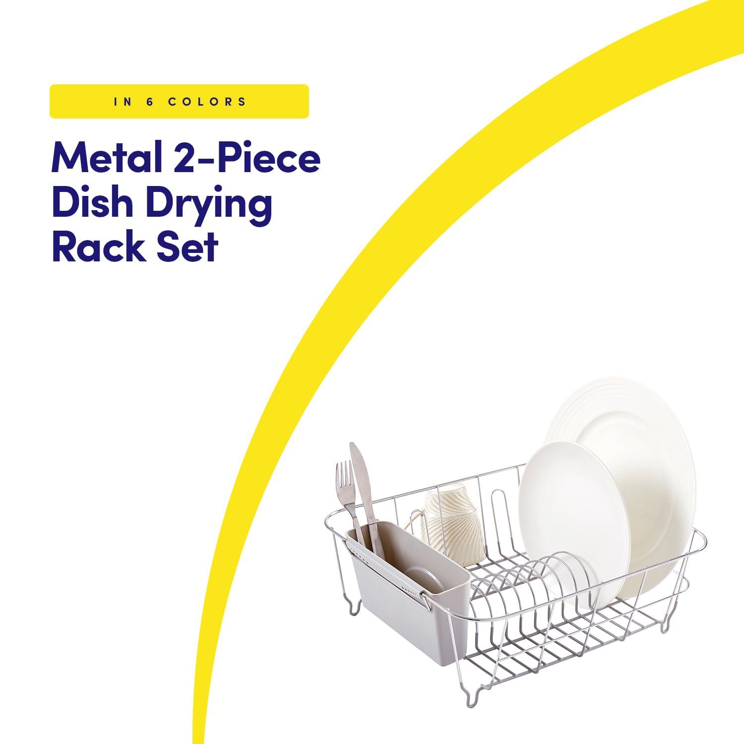 Sweet Home Collection Chrome Plated Steel 2-Piece Compact Dish Drainer with Utensil Caddy