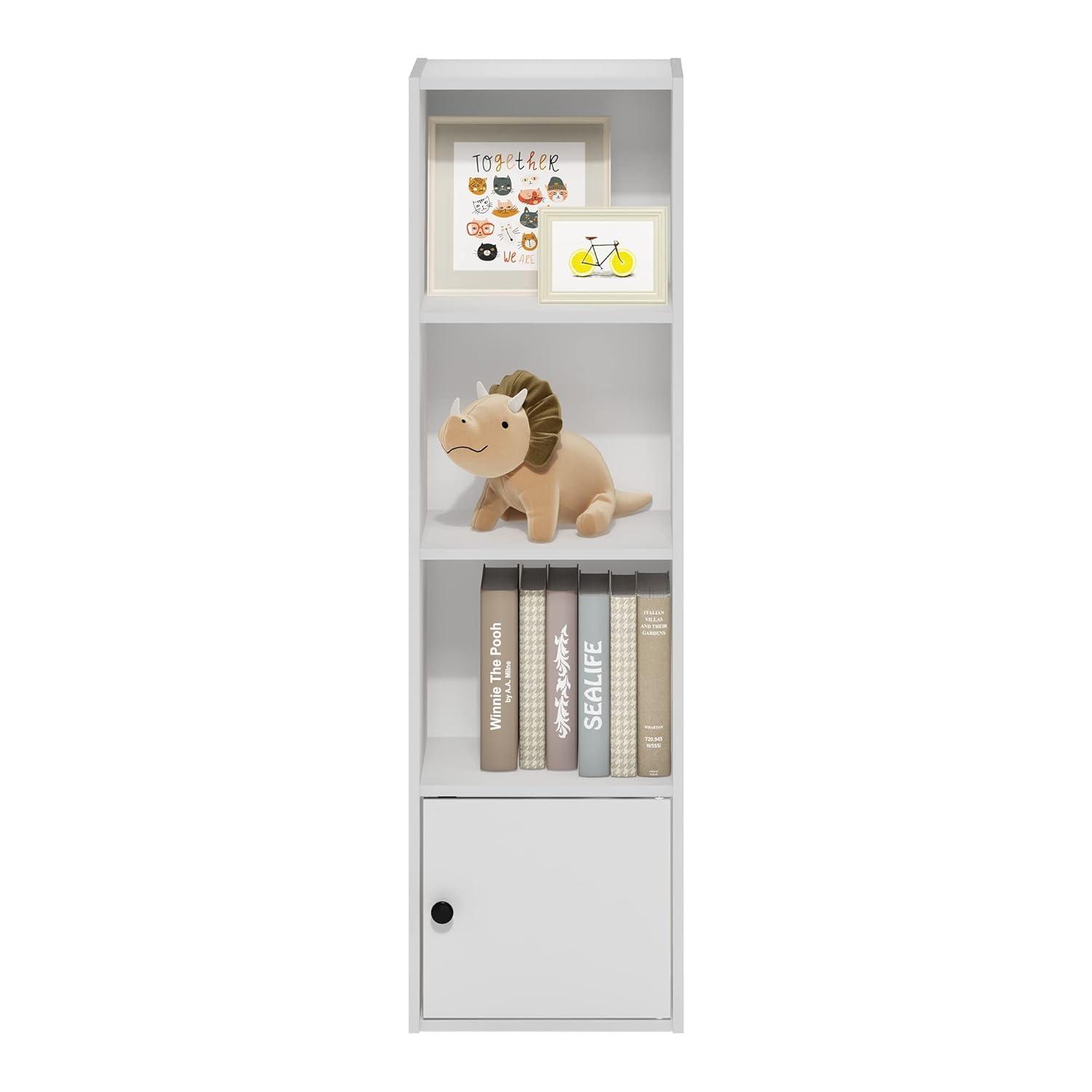 Luder 4-Tier Shelf Bookcase with 1 Door Storage Cabinet, White