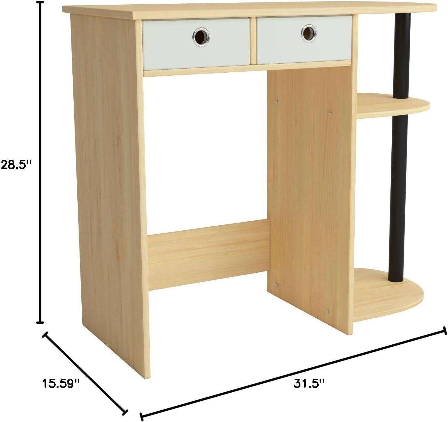 Beech and Ivory Compact Computer Desk with Drawers