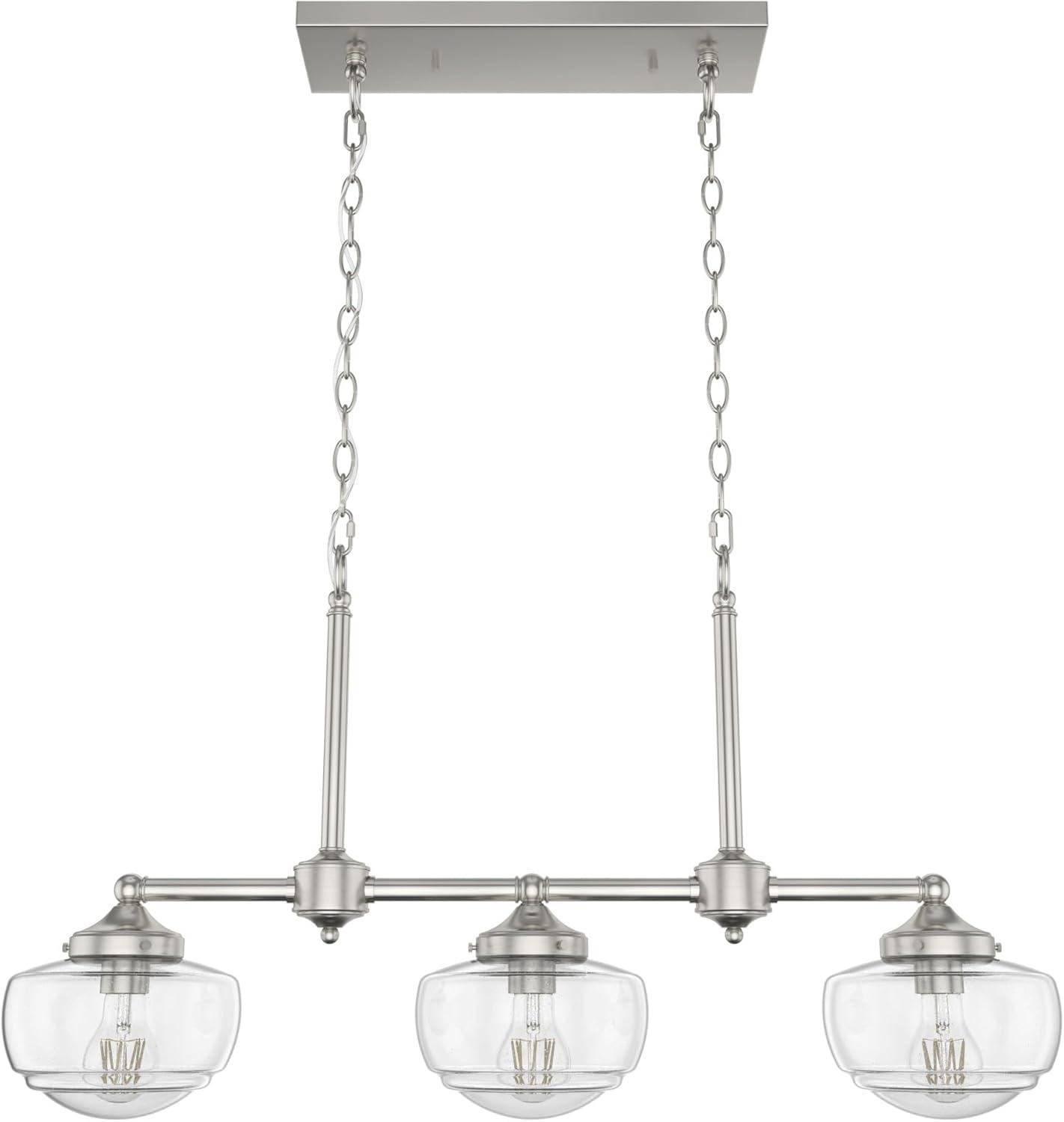 Saddle Creek Brushed Nickel 3-Light Schoolhouse Linear Chandelier