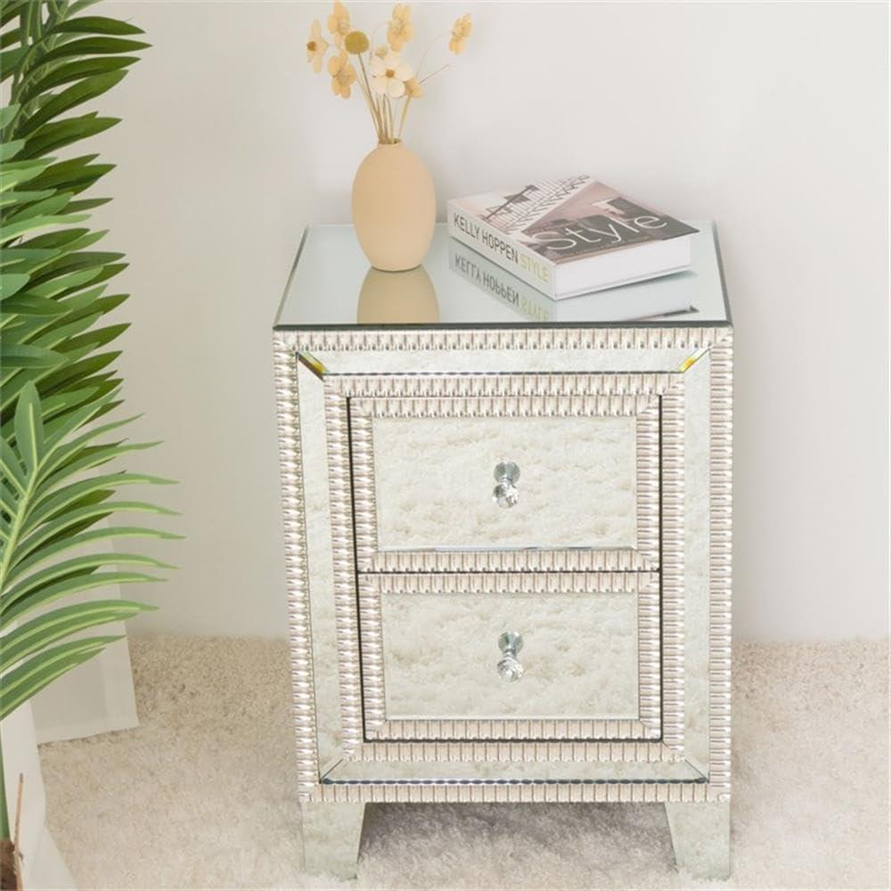 Better Home Products Mirrored Nightstand 2 Drawers Mirrored Bedside Table