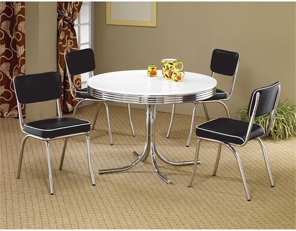 Home Square Retro Round Dining Table Set with 4 Chairs in Chrome