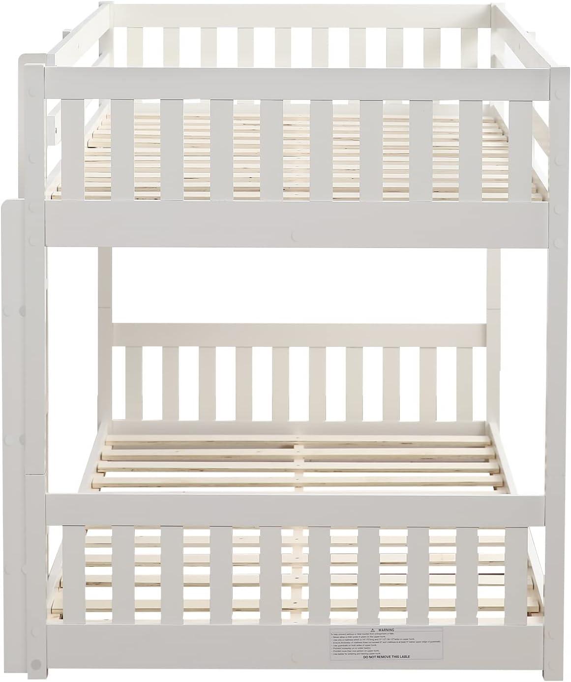 JOYMOR Wood Low Twin Over Twin Bunk Bed for Kids/Toddlers/Junior, Bunk Bed Frame with Guardrails & Ladder for Boys Girls, No Box Spring Needed, White