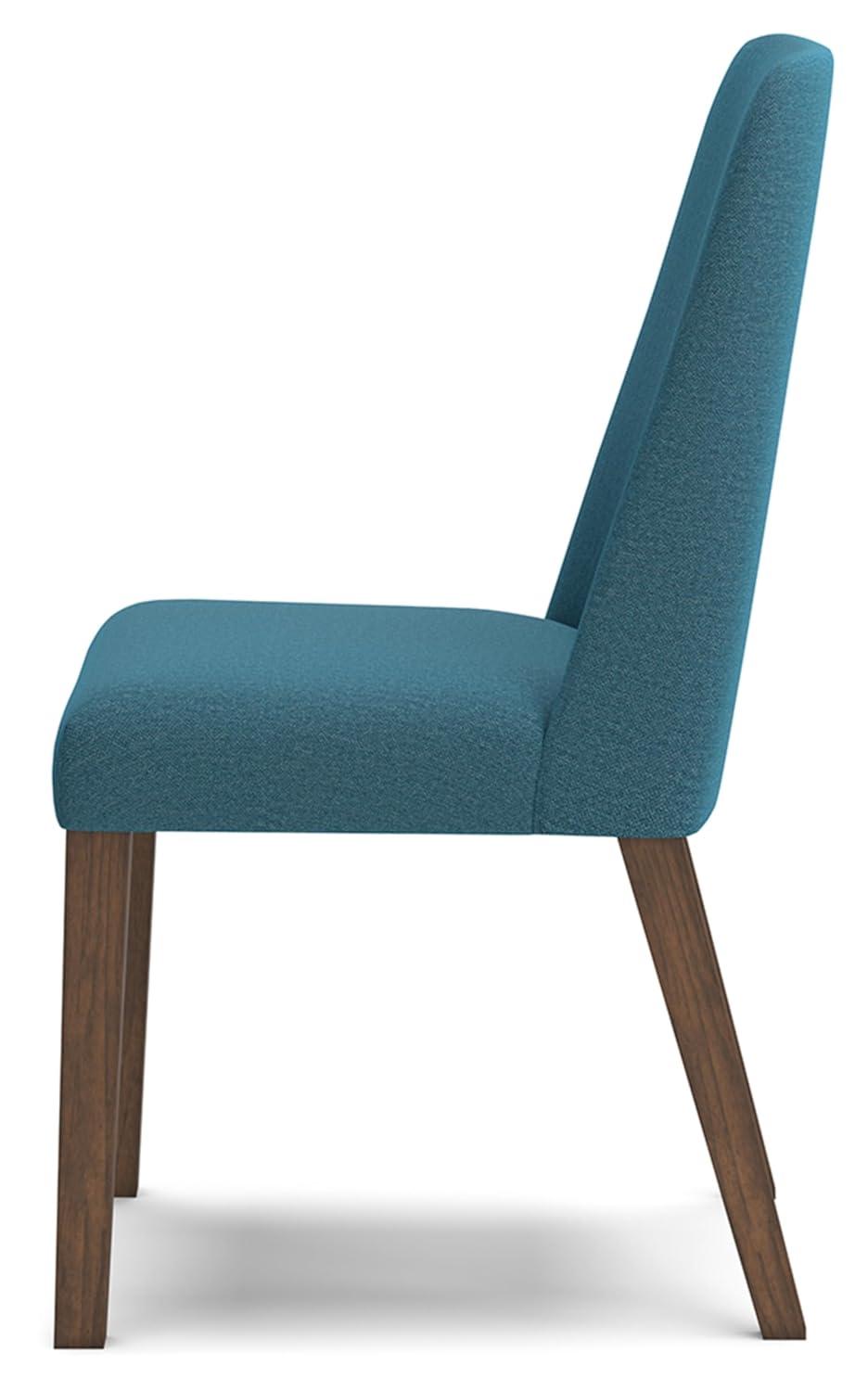Blue Upholstered Wood Side Chair with Brown Frame
