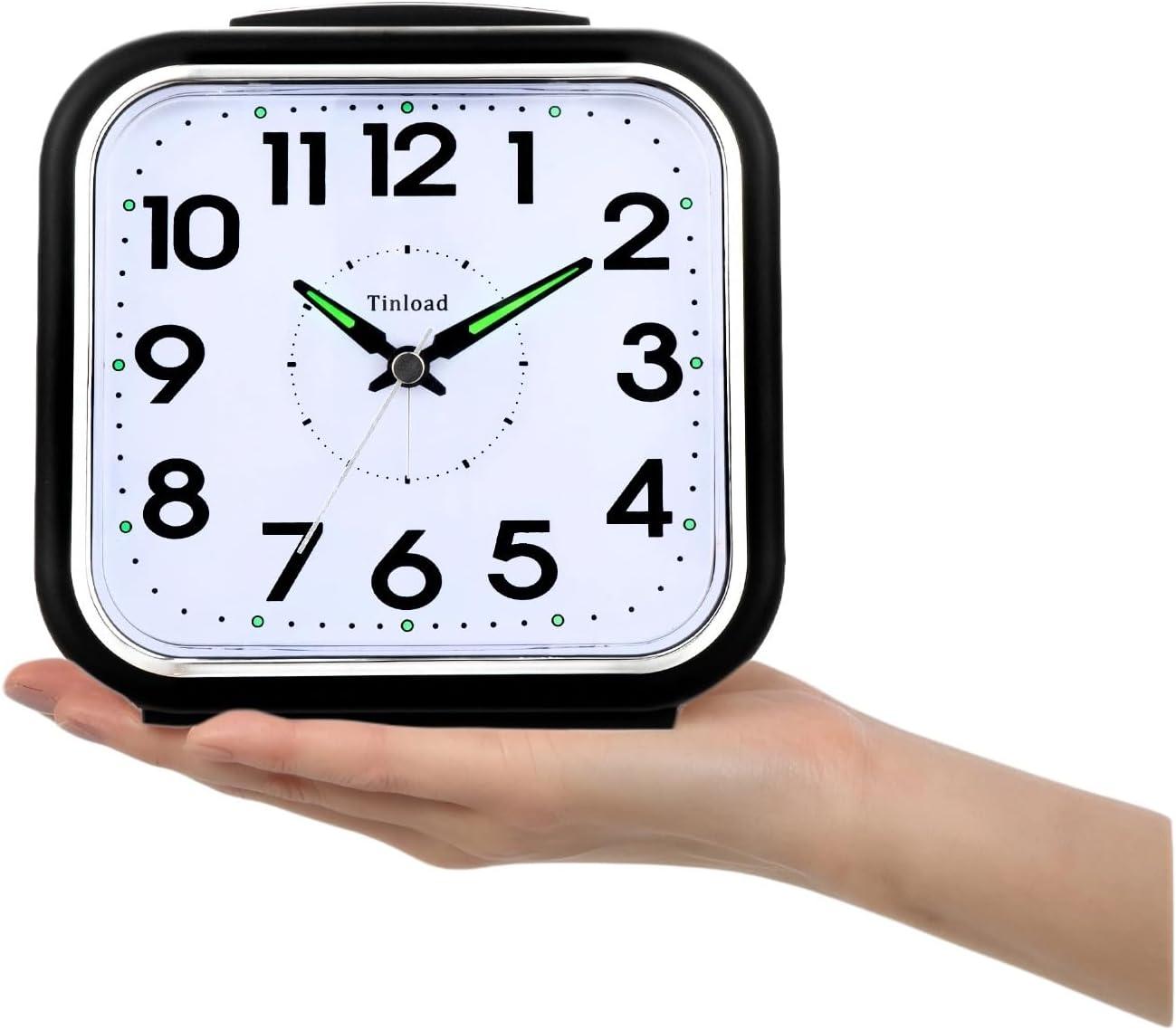 5.5" Silent Analog Alarm Clock Non Ticking, Gentle Wake, Beep Sounds, Increasing Volume, Battery Operated Snooze and Light Functions, Easy Set, Black (Best for Elder)