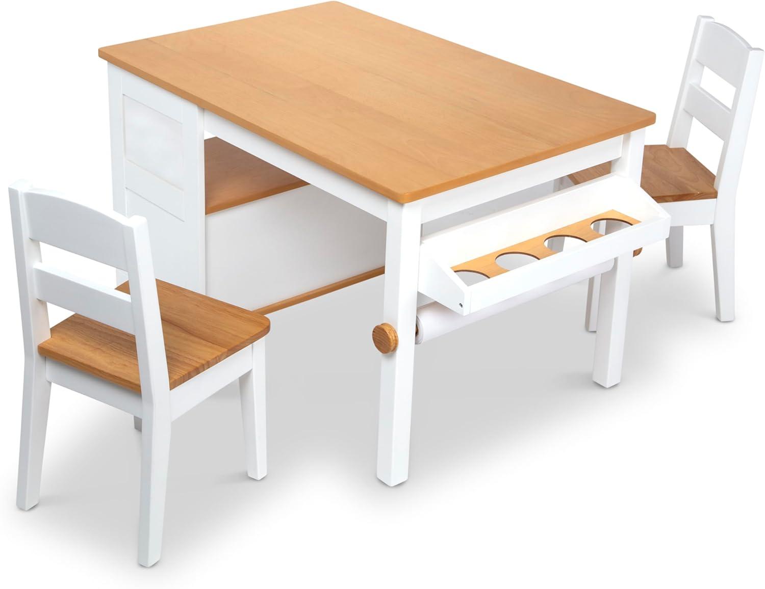 Melissa & Doug Kids Furniture Wooden Art Table & Chairs Set - White