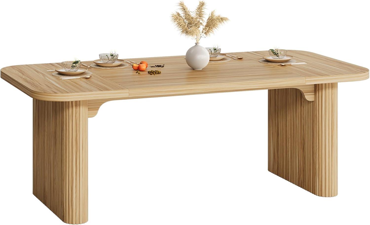 Tribesigns Modern Dining Table for 6 People, 63-Inch Natural Wood Kitchen Table with Double Robust Pedestal, Long Rectangle Wooden Dinner Table for Dining Room