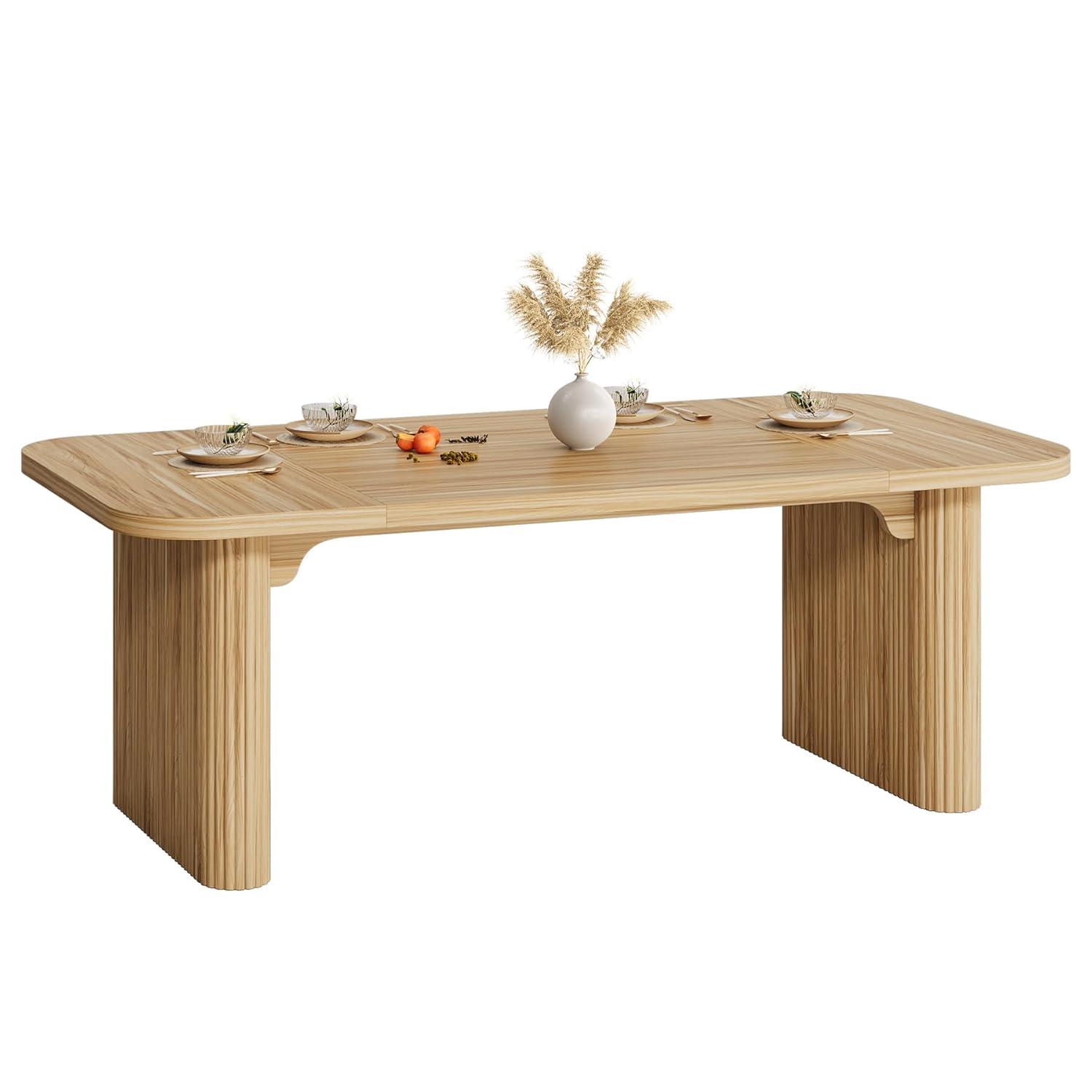 Tribesigns Modern Dining Table for 6 People, 63-Inch Natural Wood Kitchen Table with Double Robust Pedestal, Long Rectangle Wooden Dinner Table for Dining Room