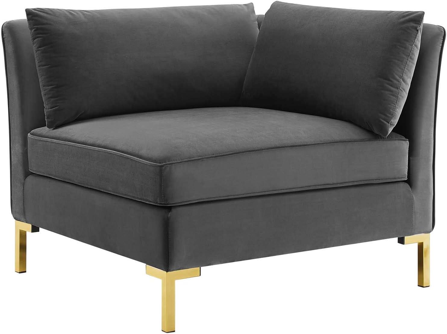 Glam Deco Gray Velvet 103" Sectional Sofa with Gold Legs