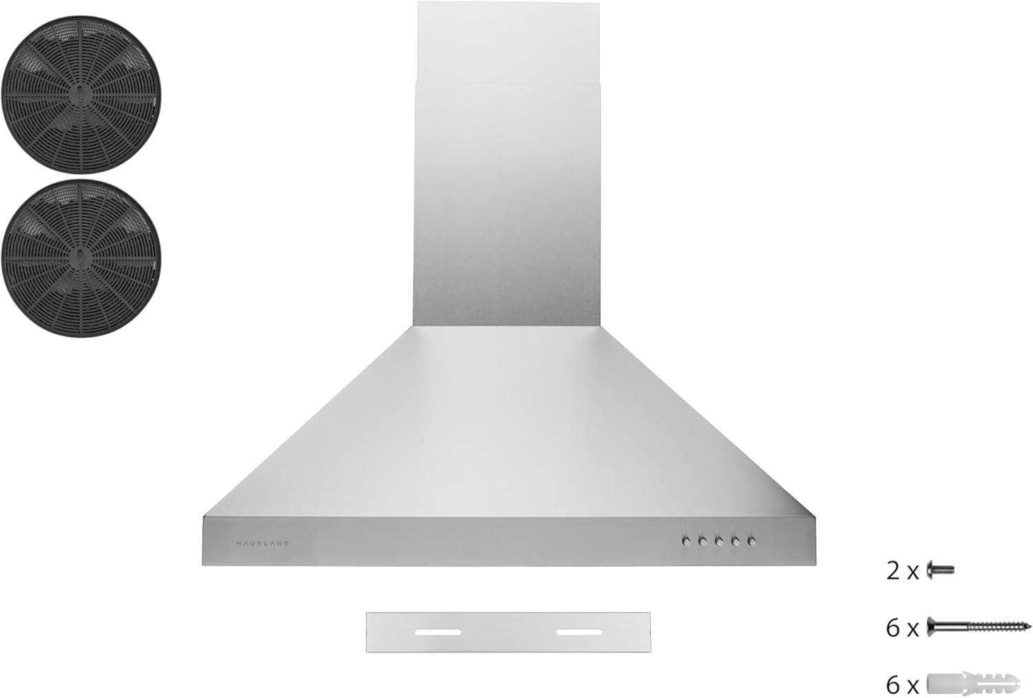 Hauslane Hauslane Wall Mount Range Hood 30 Inch | Wall Chimney | 6” Duct/Ductless Convertible, Strong Suction, Six-layer Aluminum Filters, Changeable LED Lamps, Stove Kitchen Vent Hood WM-530SS-30B