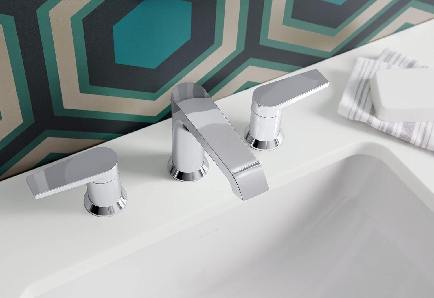 Kohler Hint Widespread Bathroom Faucet with Pop-Up Drain Assembly, 3 Hole 2-Handle Bathroom Sink Faucet, 1.2 gpm