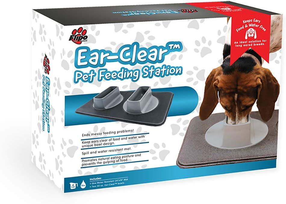 Flipo Ear Clear Innovative Pet Feeding Station With 2 Gray Bowls - Promotes Natural Eating Posture