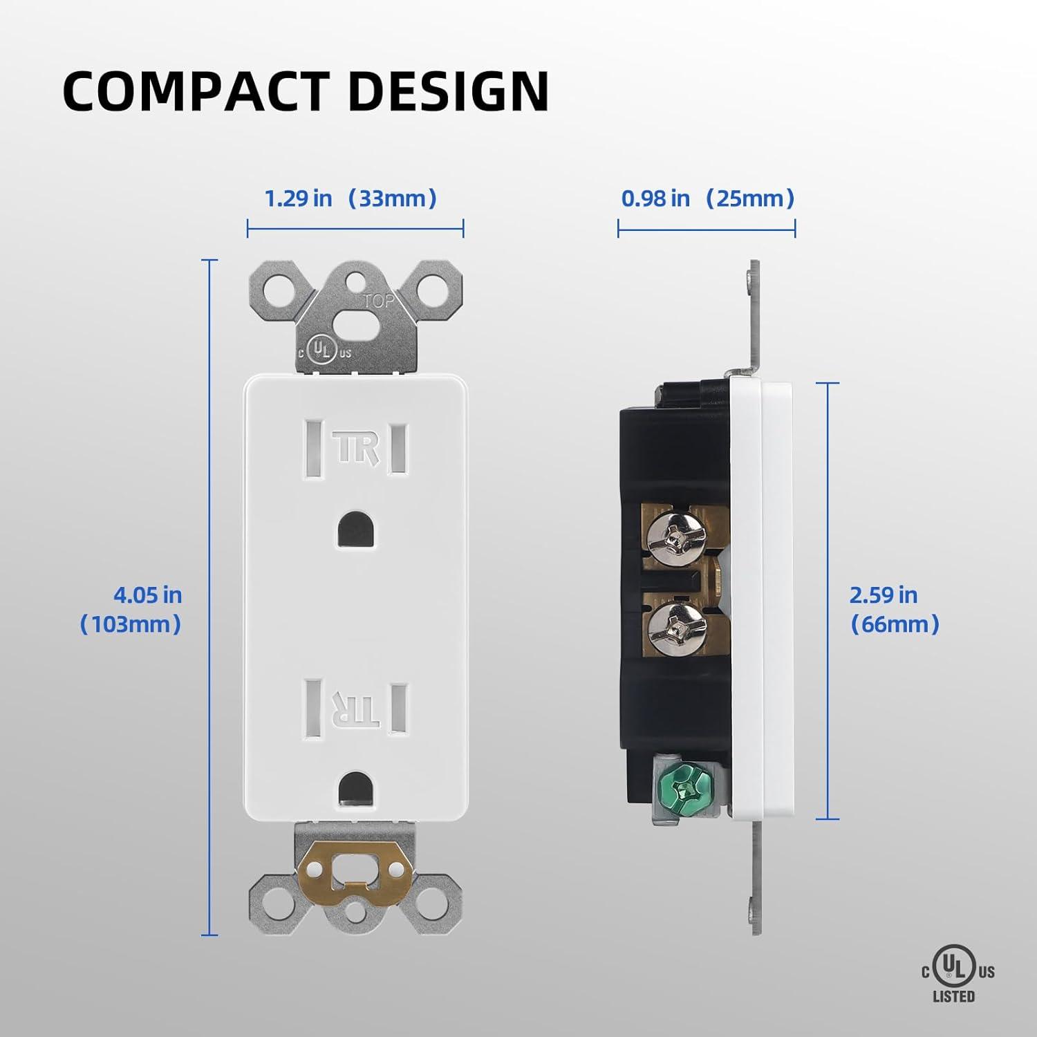 Maxxima Tamper Resistant Duplex Receptacle - Standard Decorative Electrical Wall Outlet 15A White, 3 Prong Outlet, Easy Install, Ideal for Contractors or Residential Use, UL Listed - 10 Pack