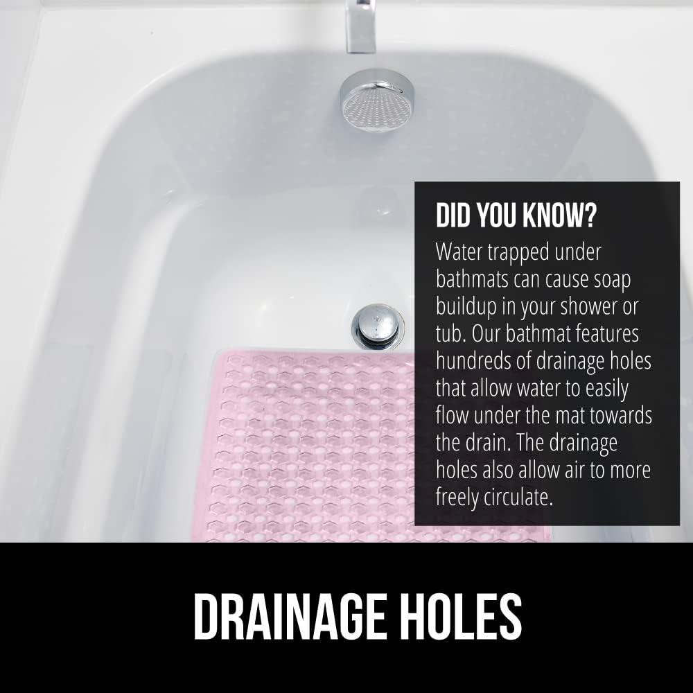 GORILLA GRIP Patented Bathtub Mat, Hundreds of Suction Cups, 35x16 Size, Light Pink Translucent