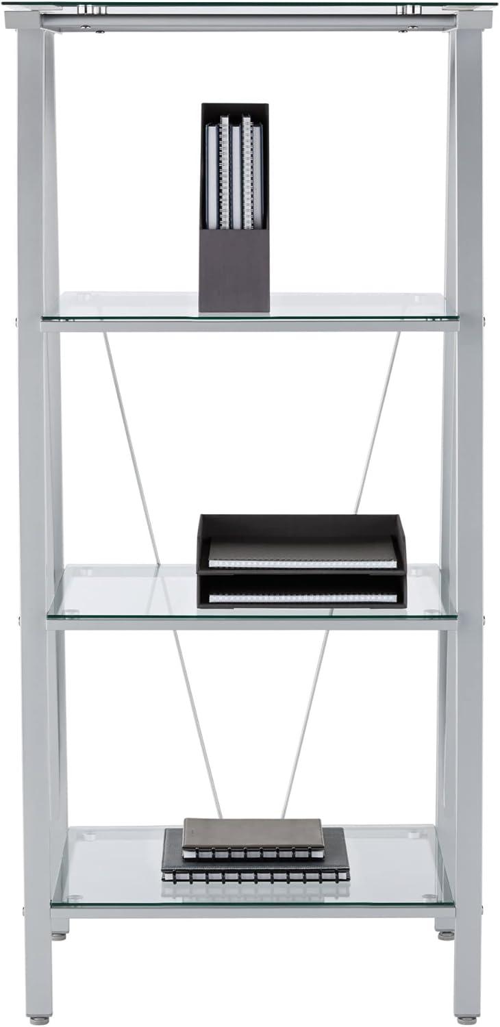 Realspace® Vista 60"H 4-Shelf Glass/Metal Bookcase, Clear/Silver