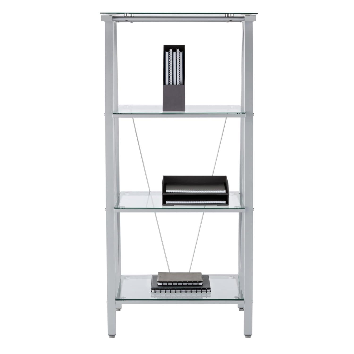 Realspace® Vista 60"H 4-Shelf Glass/Metal Bookcase, Clear/Silver