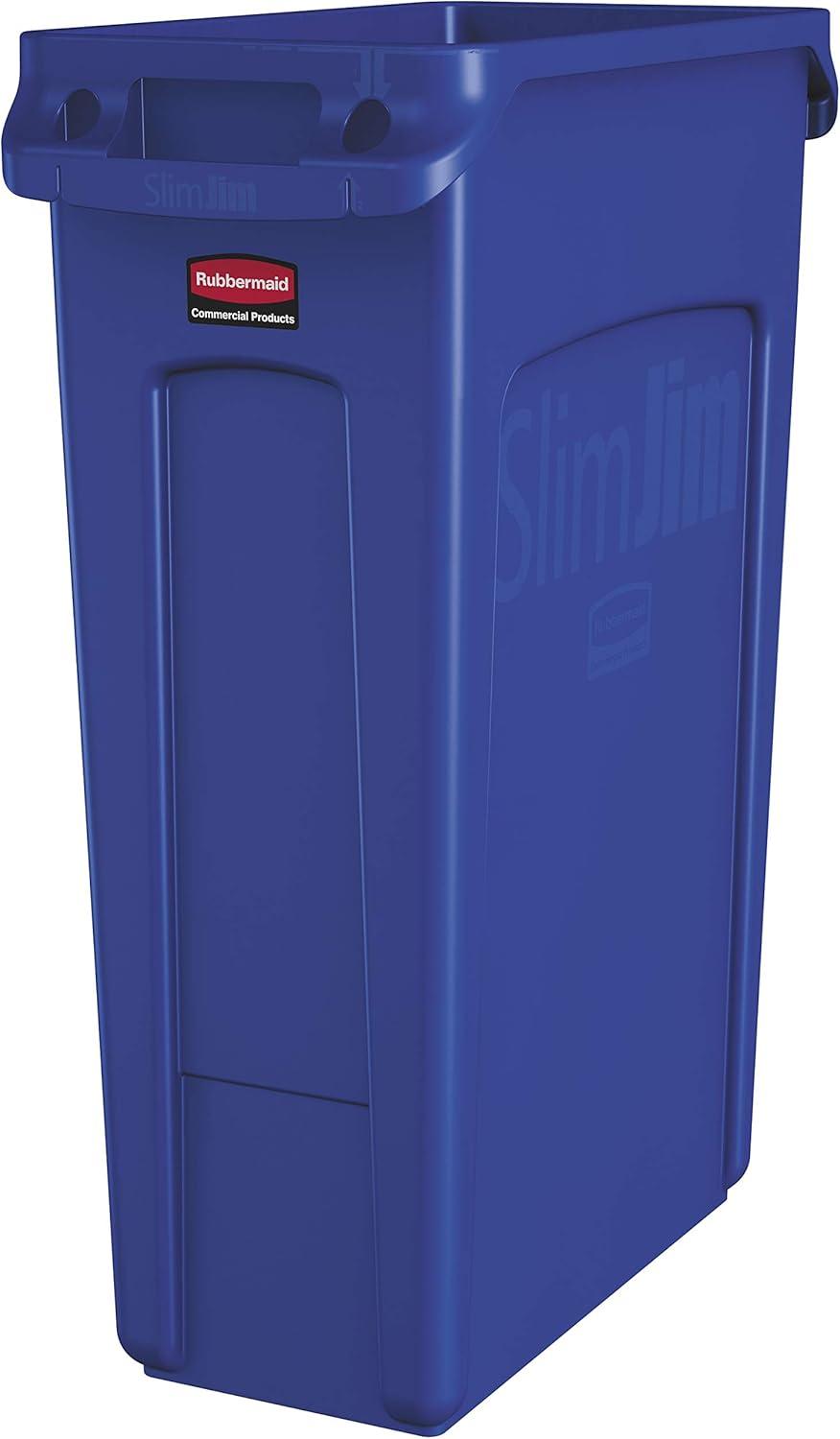 Rubbermaid Commercial Venting Slim Jim Waste Container - 23 gal Capacity - Durable, Vented, Handle - 30" Height x 22" Width x 11" Depth - Blue - 1 Each