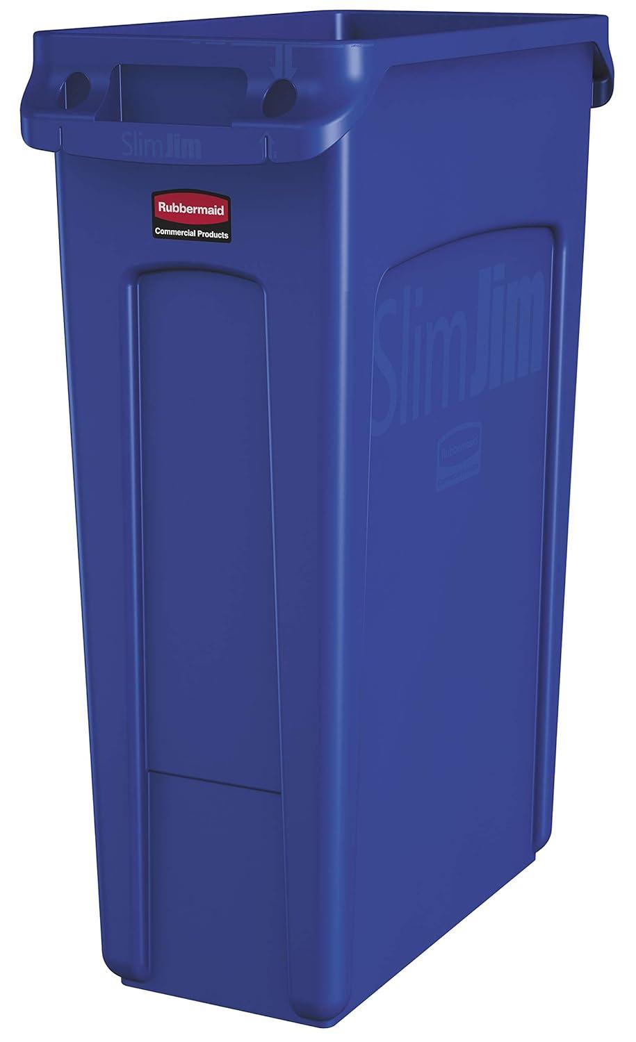 Rubbermaid Commercial Venting Slim Jim Waste Container - 23 gal Capacity - Durable, Vented, Handle - 30" Height x 22" Width x 11" Depth - Blue - 1 Each