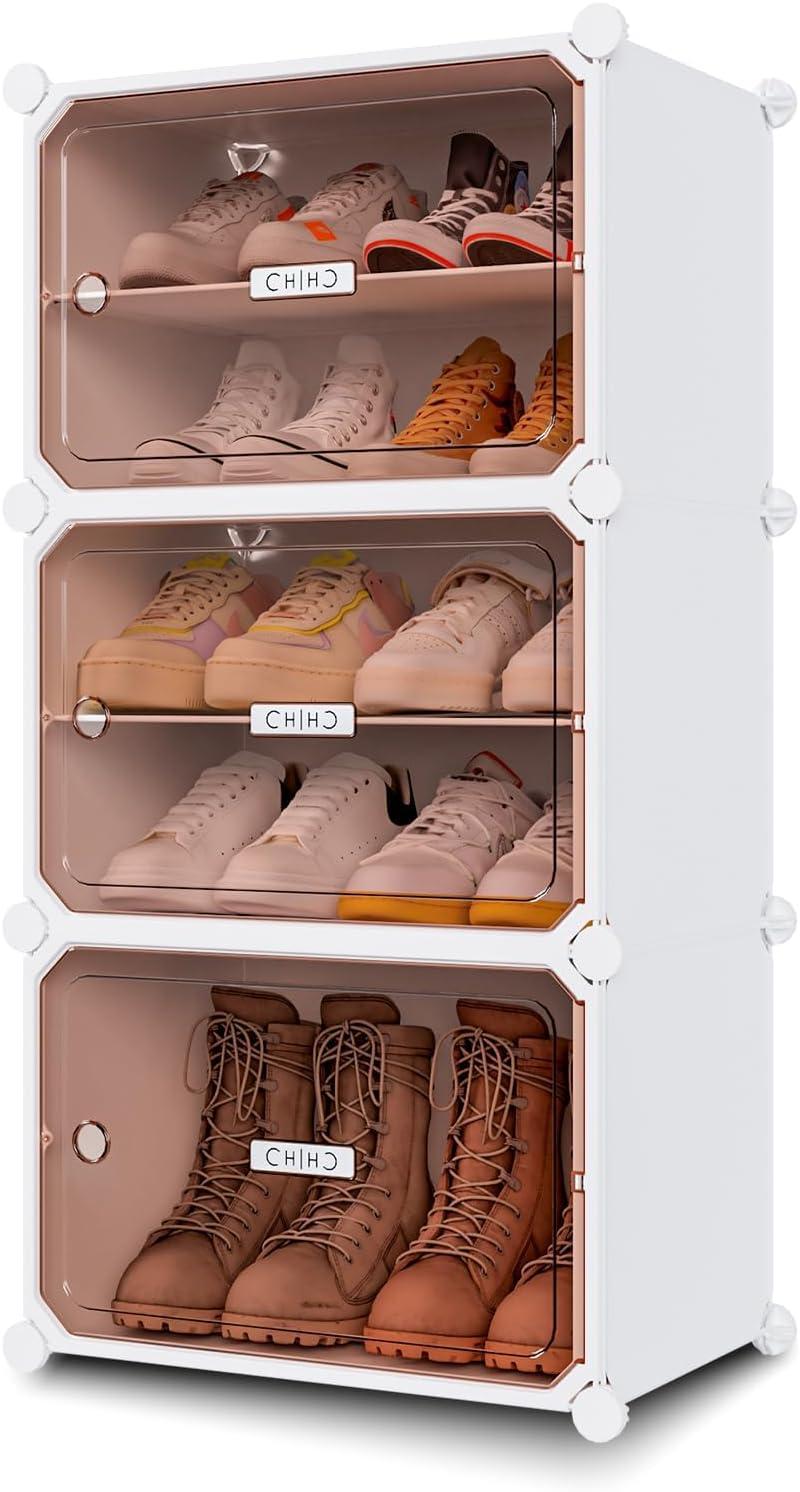 Shoe Rack, 8 Tier Shoe Storage Cabinet with Door, 32 Pair Shoe Organizer Shelves for Closet Hallway Bedroom Entryway, White