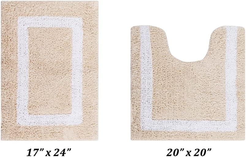 Sand and White Cotton Reversible Bath Rug Set