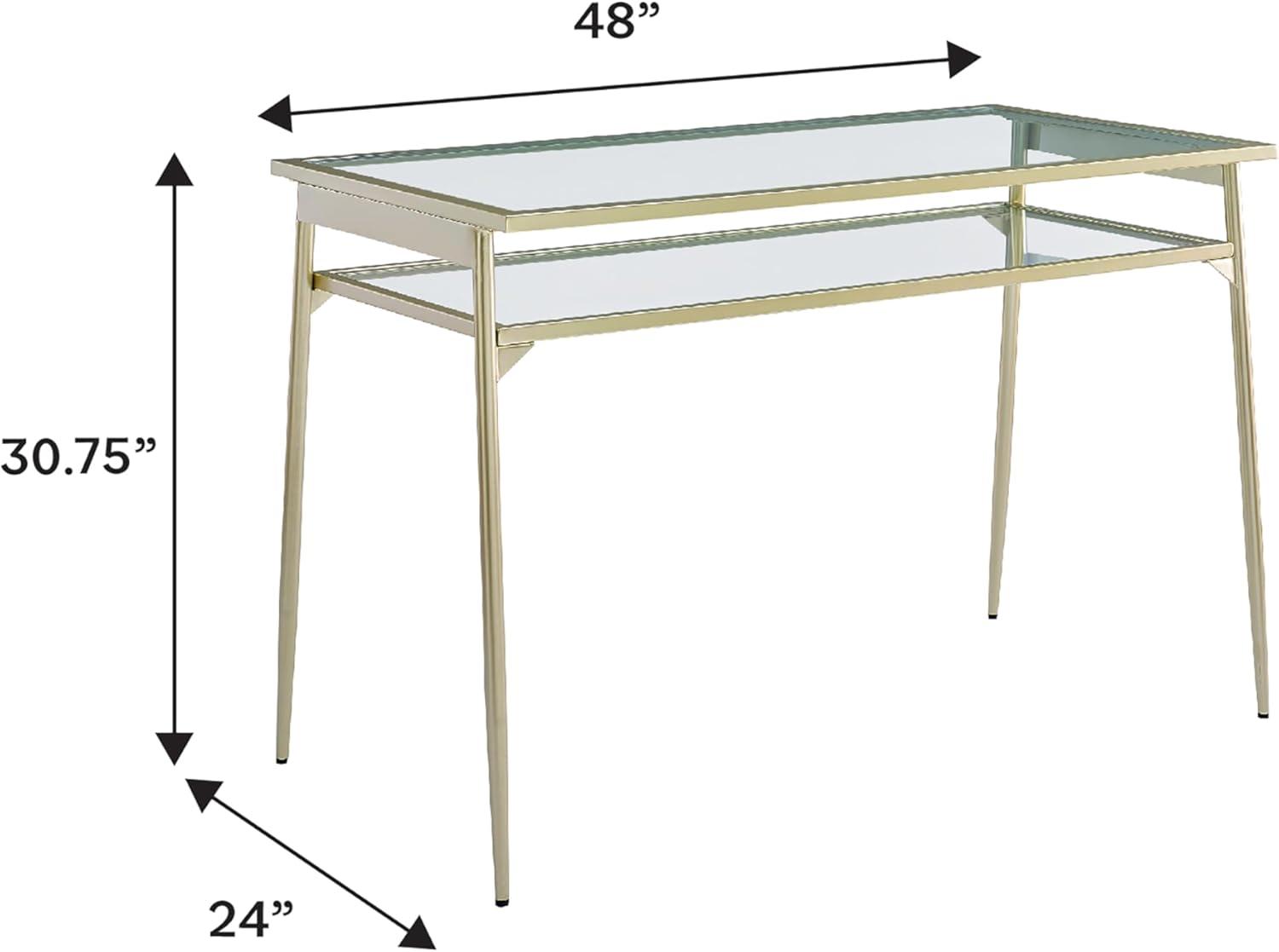 Walker Edison Rayna Tempered Glass & Metal Writing Desk in Clear and Gold