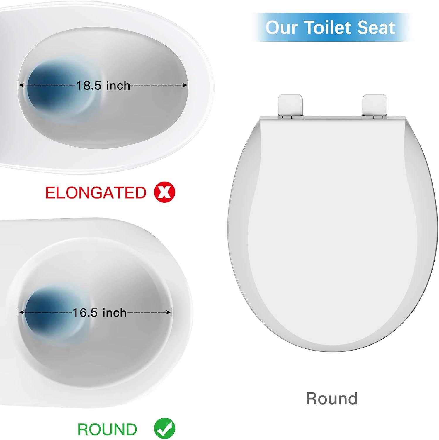 Toilet Seat - Round Toilet Seat with Slow Soft Close - Durable and Never Loosens - Easy to Clean and Install - White Toilet Seat for Round Toilets