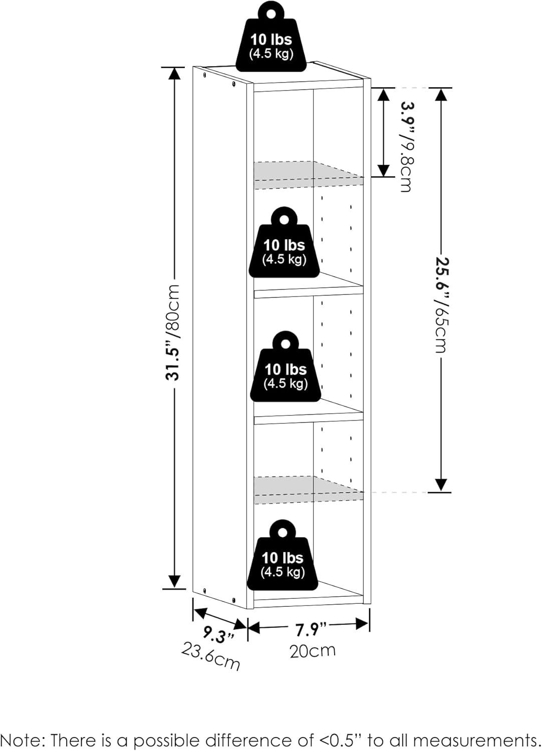 Furinno Fulda 3-Tier Space Saving Storage Shelf Bookcase, 8-Inch Width, White