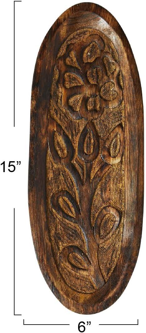 Hand-Carved Mango Wood Oval Floral Decorative Tray