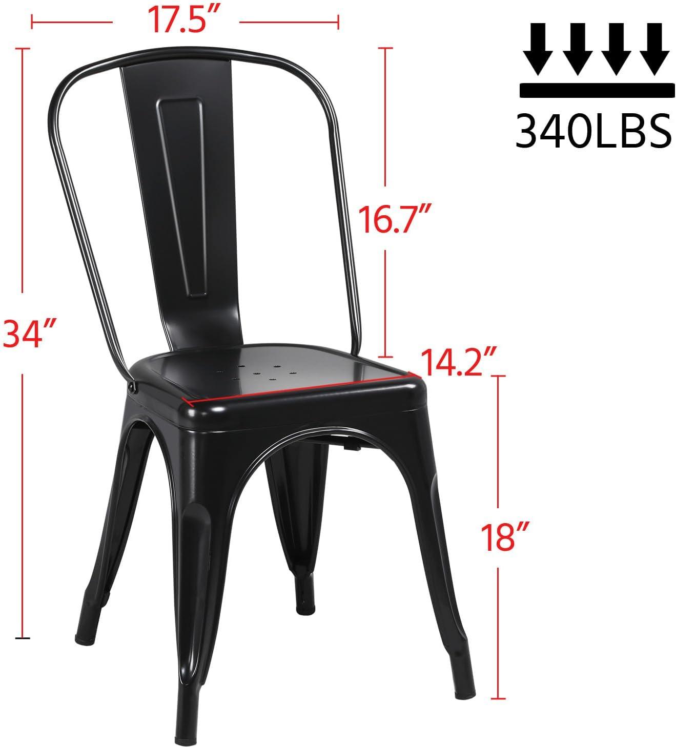 Metal Chairs Set of 4, Stackable Metal Patio Chairs 18 Inch Seat Height, Indoor/Outdoor Tolix Side Chair with Back, 330LBS Weight Capacity, Chic Kitchen Dining Chairs, Black