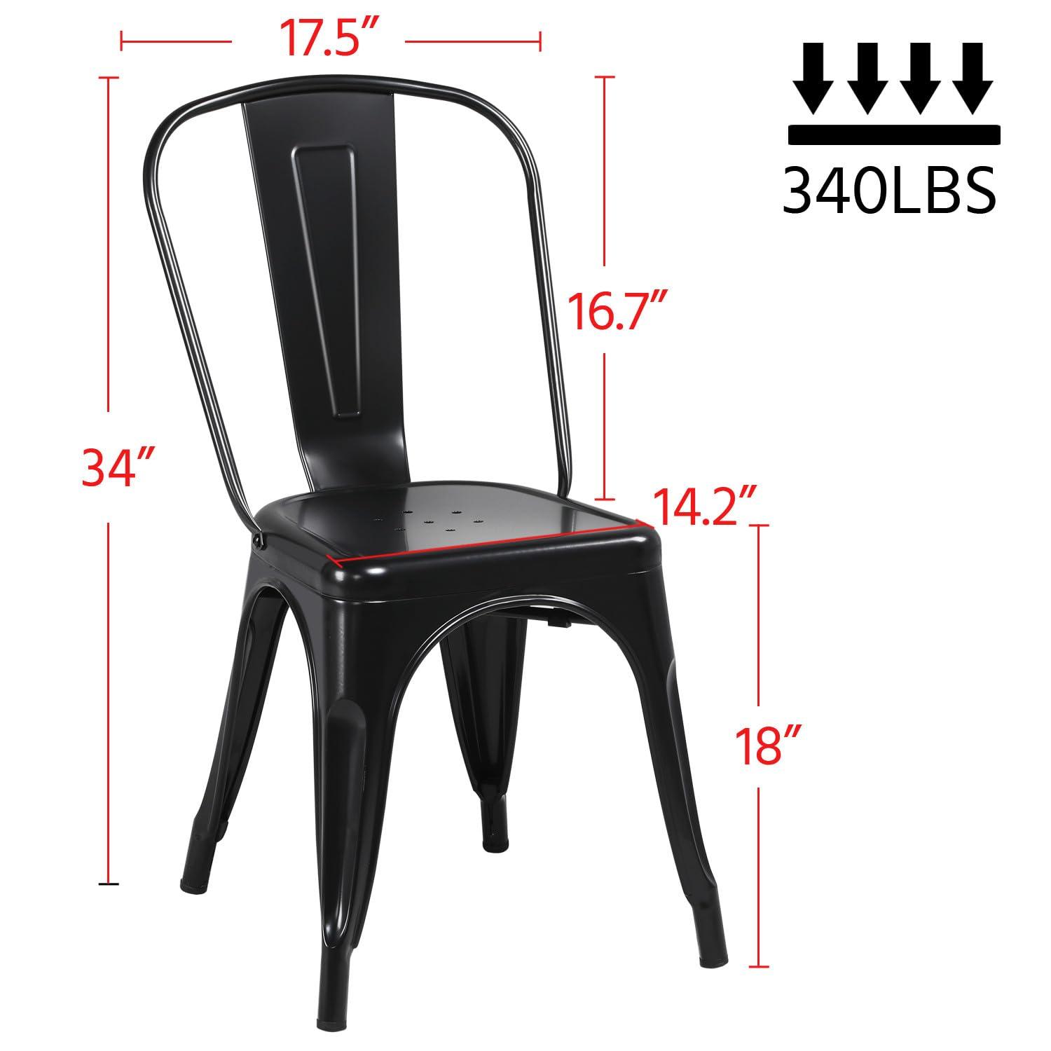 Metal Chairs Set of 4, Stackable Metal Patio Chairs 18 Inch Seat Height, Indoor/Outdoor Tolix Side Chair with Back, 330LBS Weight Capacity, Chic Kitchen Dining Chairs, Black