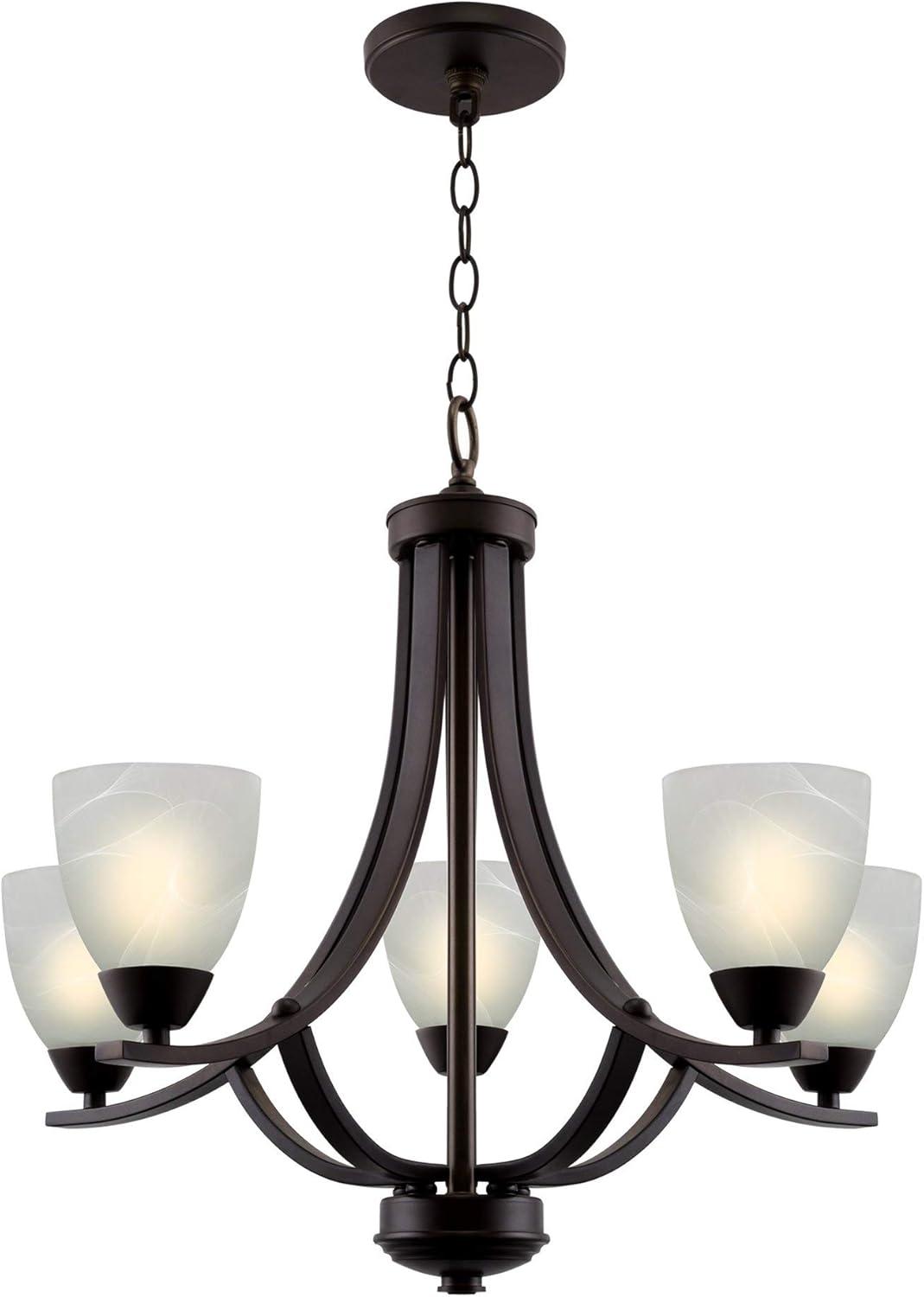 Weston 24" Oil Rubbed Bronze 5-Light Chandelier with Alabaster Glass Shades