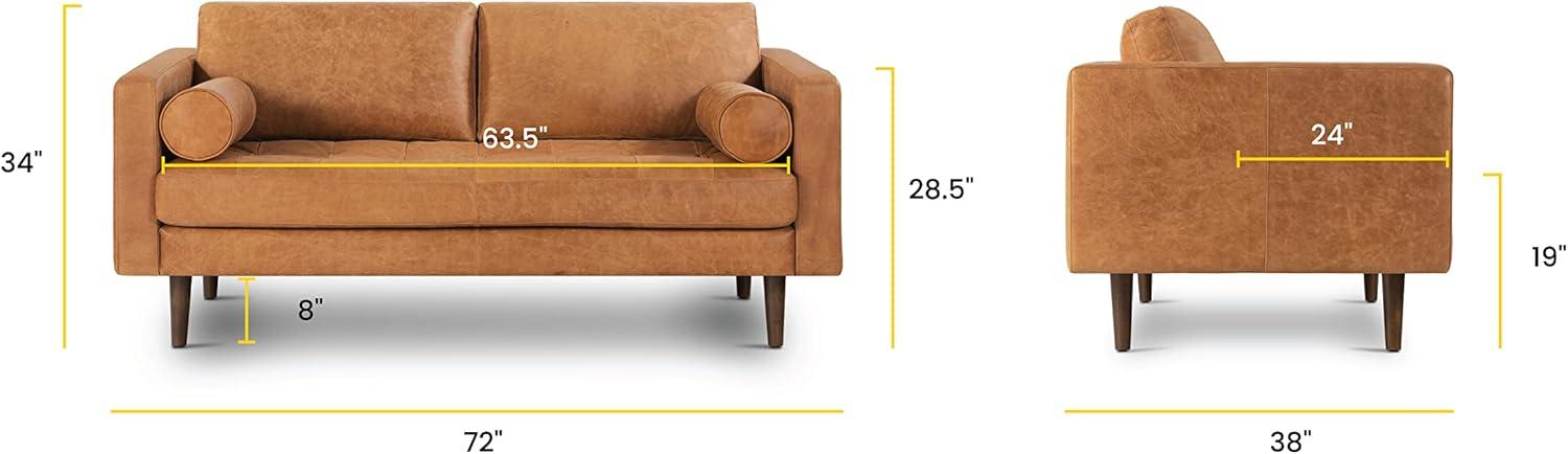 Cognac Tan Tufted Leather Lawson Sofa with Wood Legs