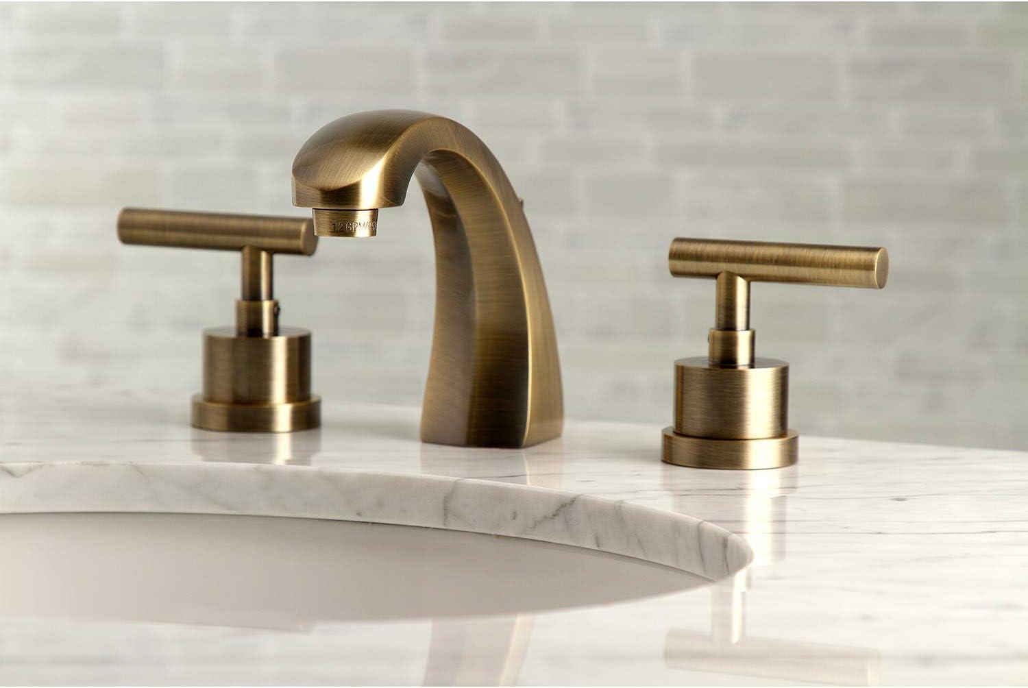 Kingston Brass Manhattan Two-Handle 3-Hole Deck Mount Widespread Bathroom Faucet with Brass Pop-Up Drain