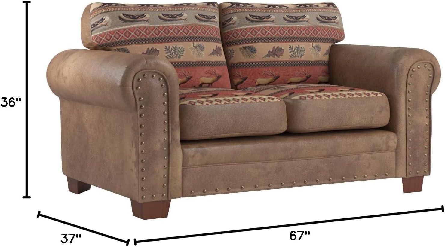 Sierra Lodge Brown Faux Leather Tufted Loveseat with Nailhead Accents