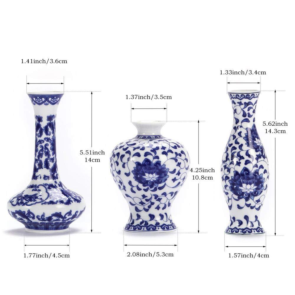 Blue and White Vase Set of 3, Cute Ceramic Bud vase in Bulk for Farmhouse Table Centerpiece Mini Vintage Vase for Rustic Wedding Decorations, Home Table Flower Decor