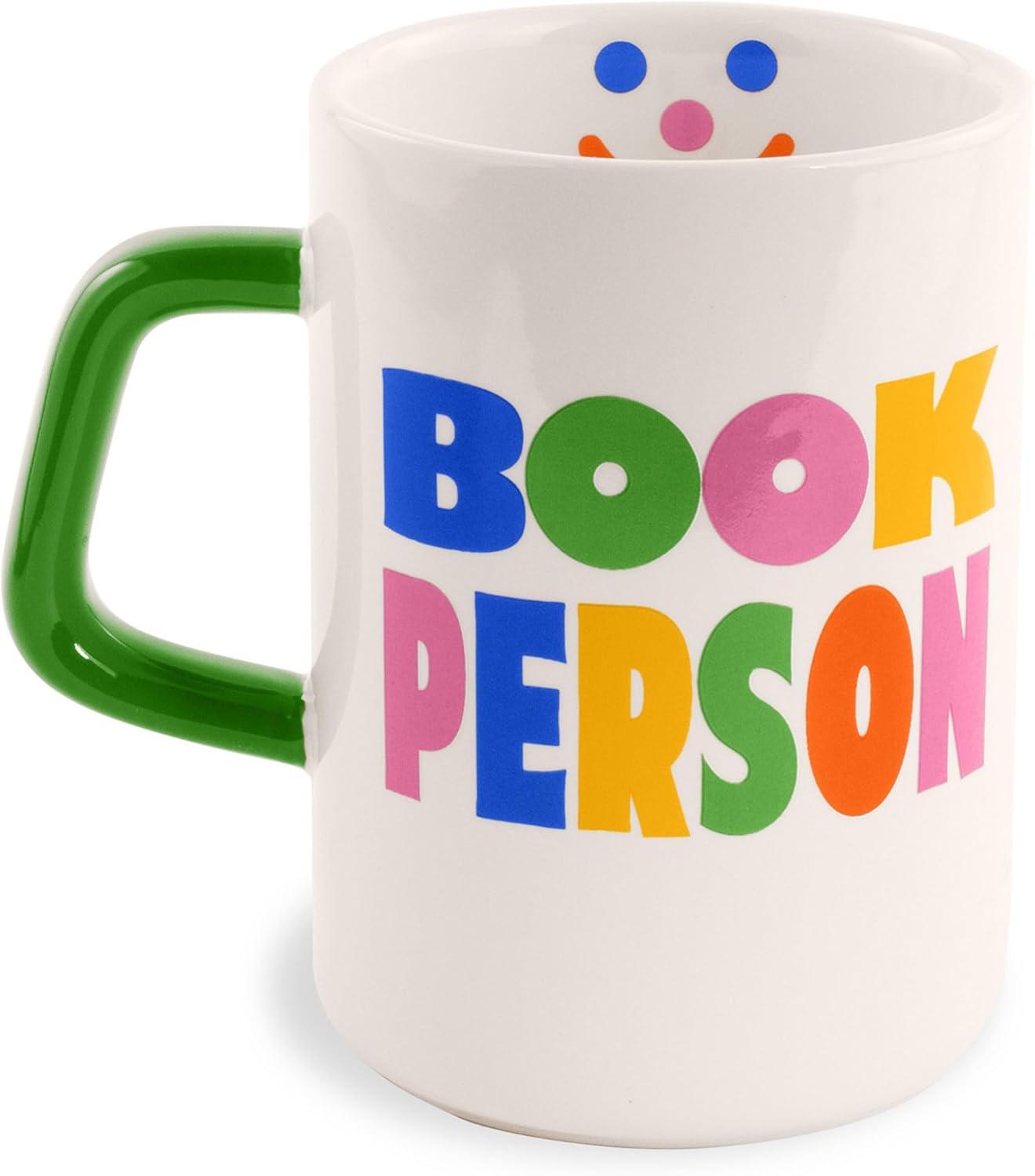 Colorful Ceramic Book Person Mug with Green Handle