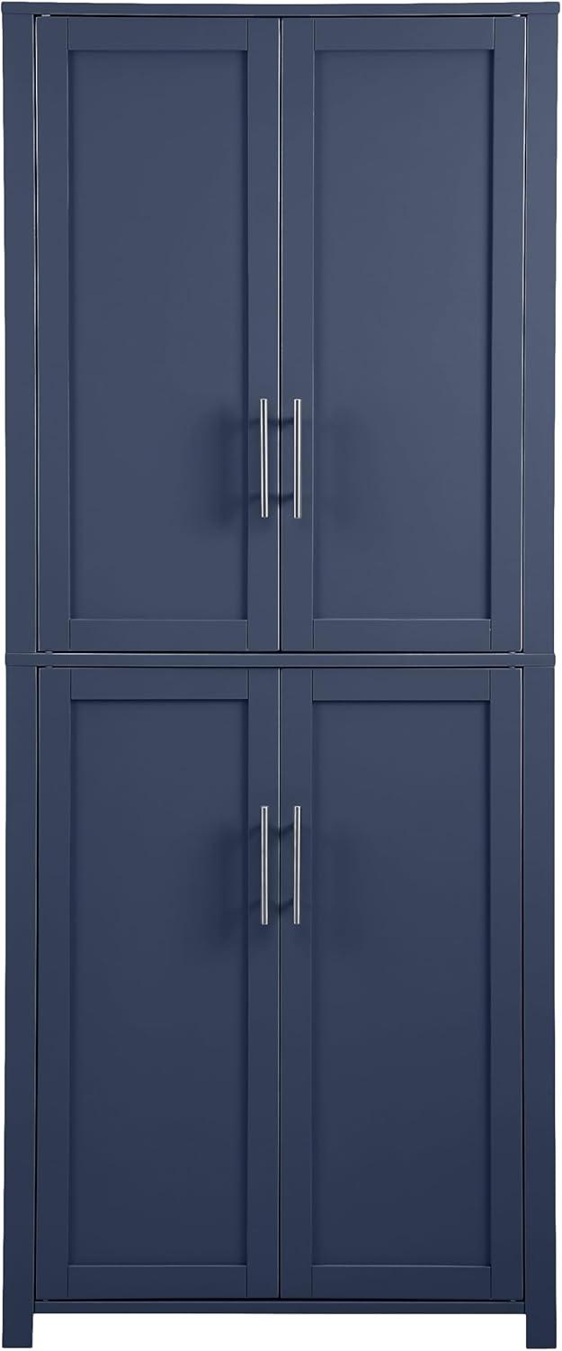 Crosley 67" Savannah Tall Kitchen Storage Pantry Navy: Traditional Farmhouse Design, Wood Veneer, MDF Frame, 3 Adjustable Shelves