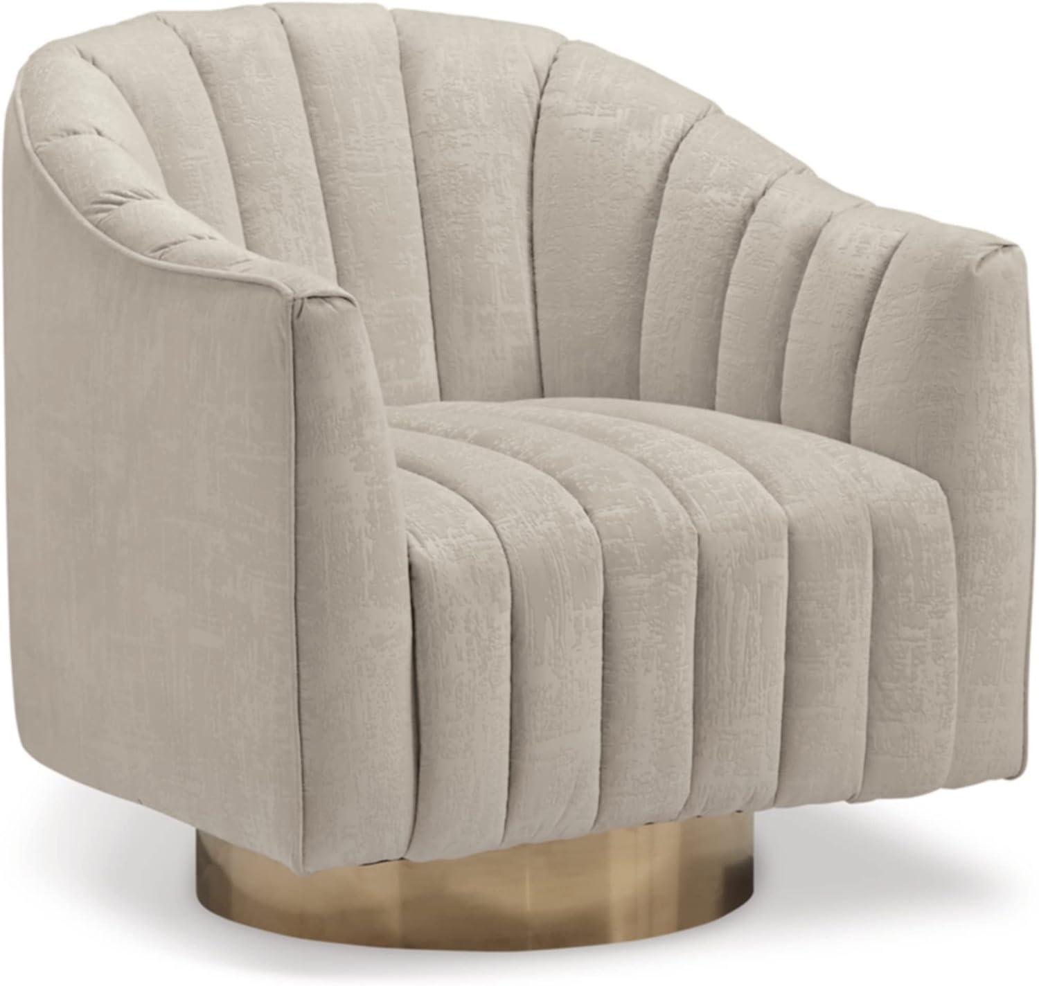 Beige Velvet Barrel Swivel Accent Chair