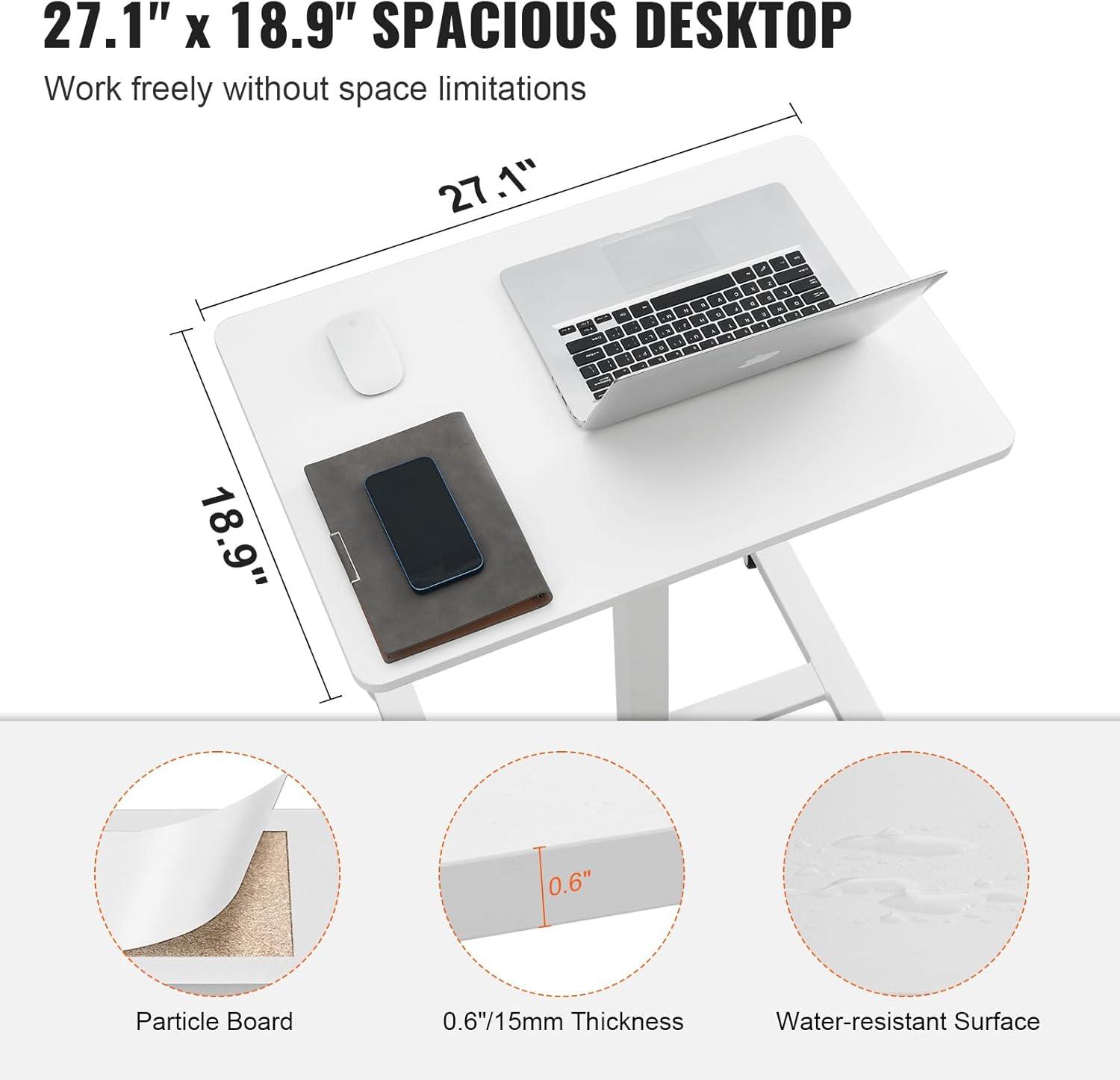 VEVOR Mobile Standing Desk Gas-Spring Height Adjustable Sit-Stand Desk 360° Swivel Wheels(2 Lockable) 28"-44"H