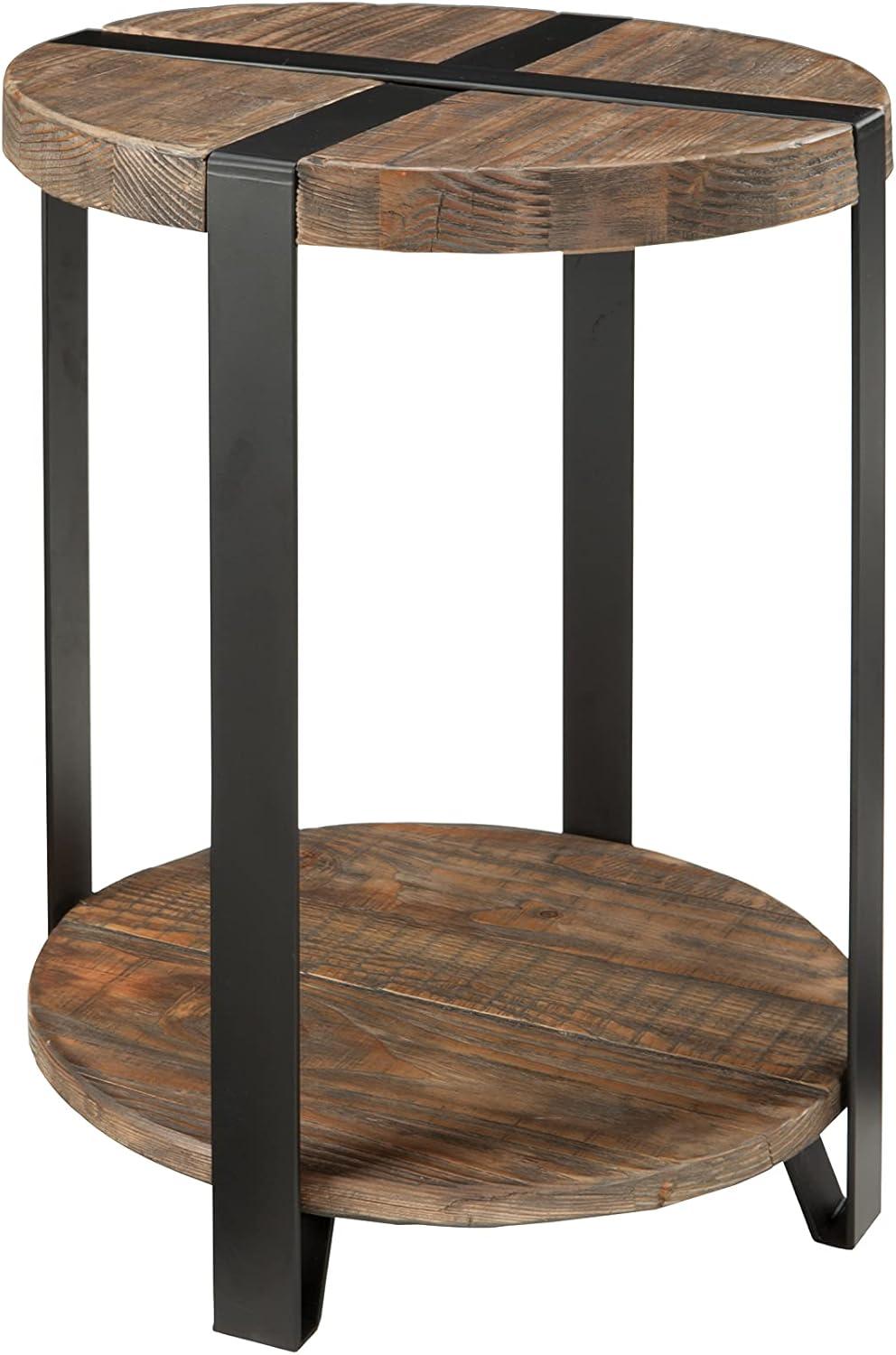 Modesto 20" Rustic Natural Wood and Metal Round End Table