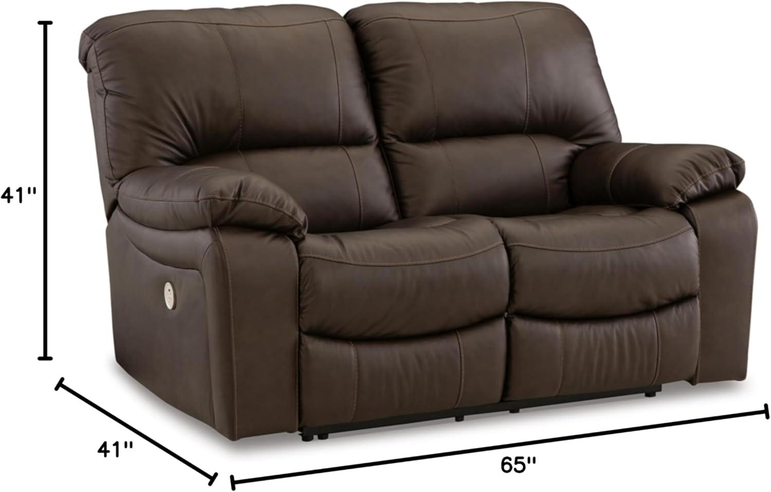 Dark Brown Faux Leather Power Reclining Loveseat with Pillow-top Arm